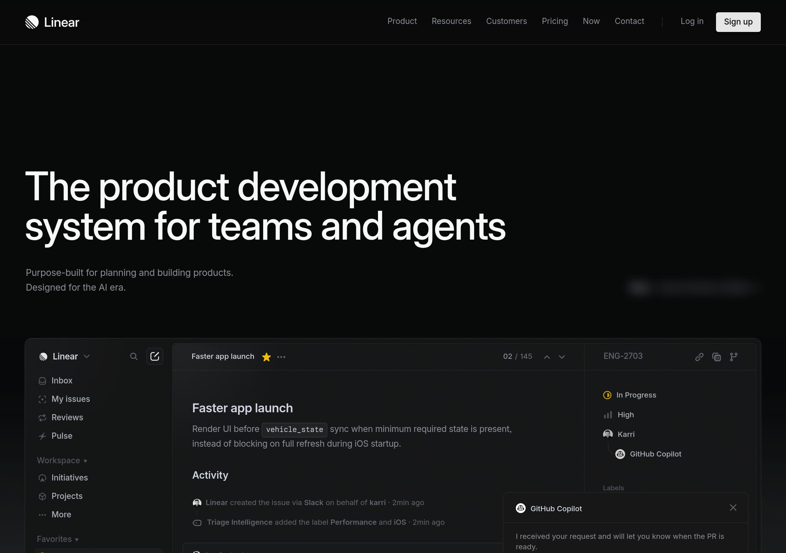 Linear homepage – Website breakdown screenshot Homepage of Linear marketing site – hero and above-the-fold content