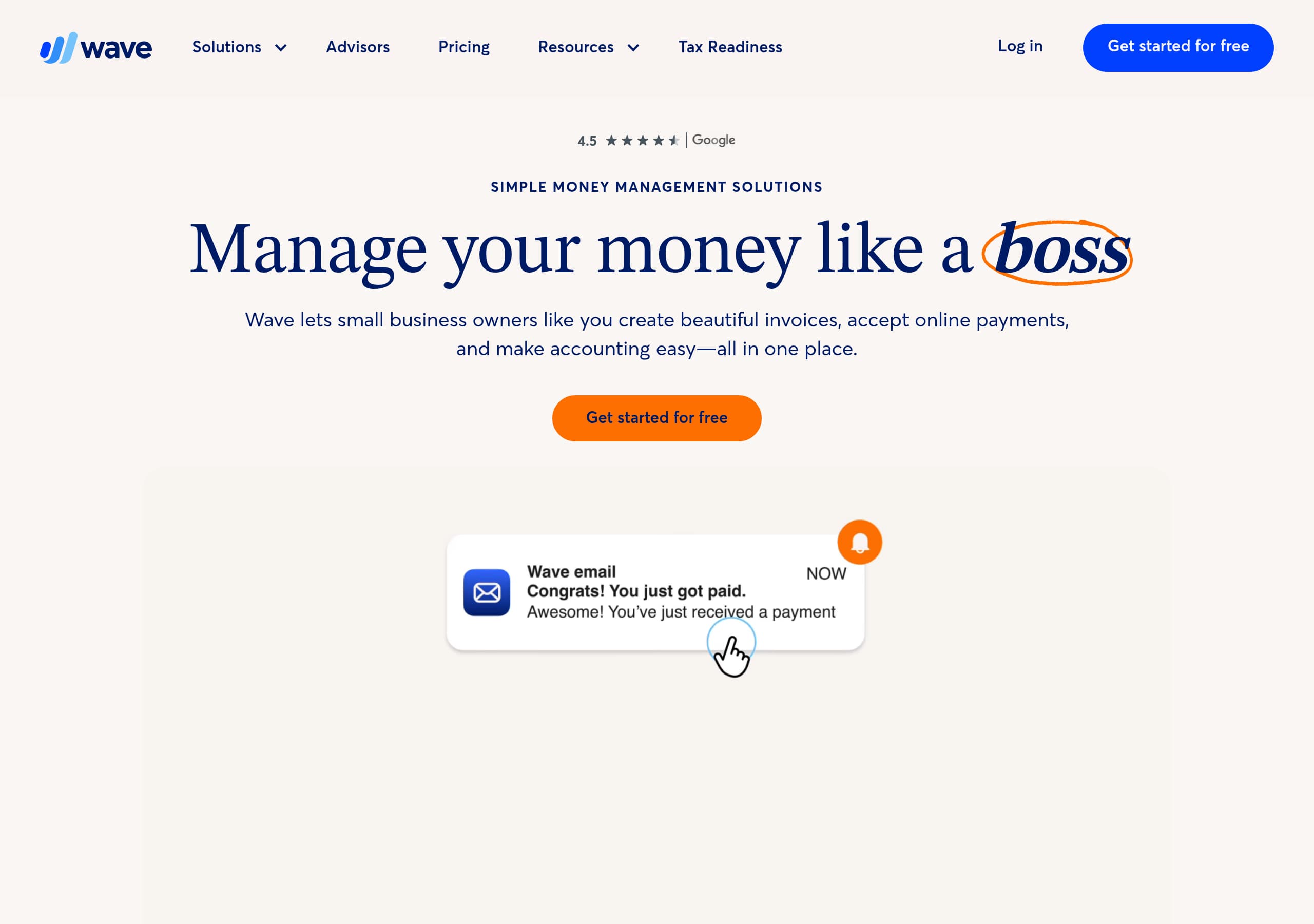 Wave Financial homepage – Website breakdown screenshot Homepage of Wave Financial marketing site – hero and above-the-fold content