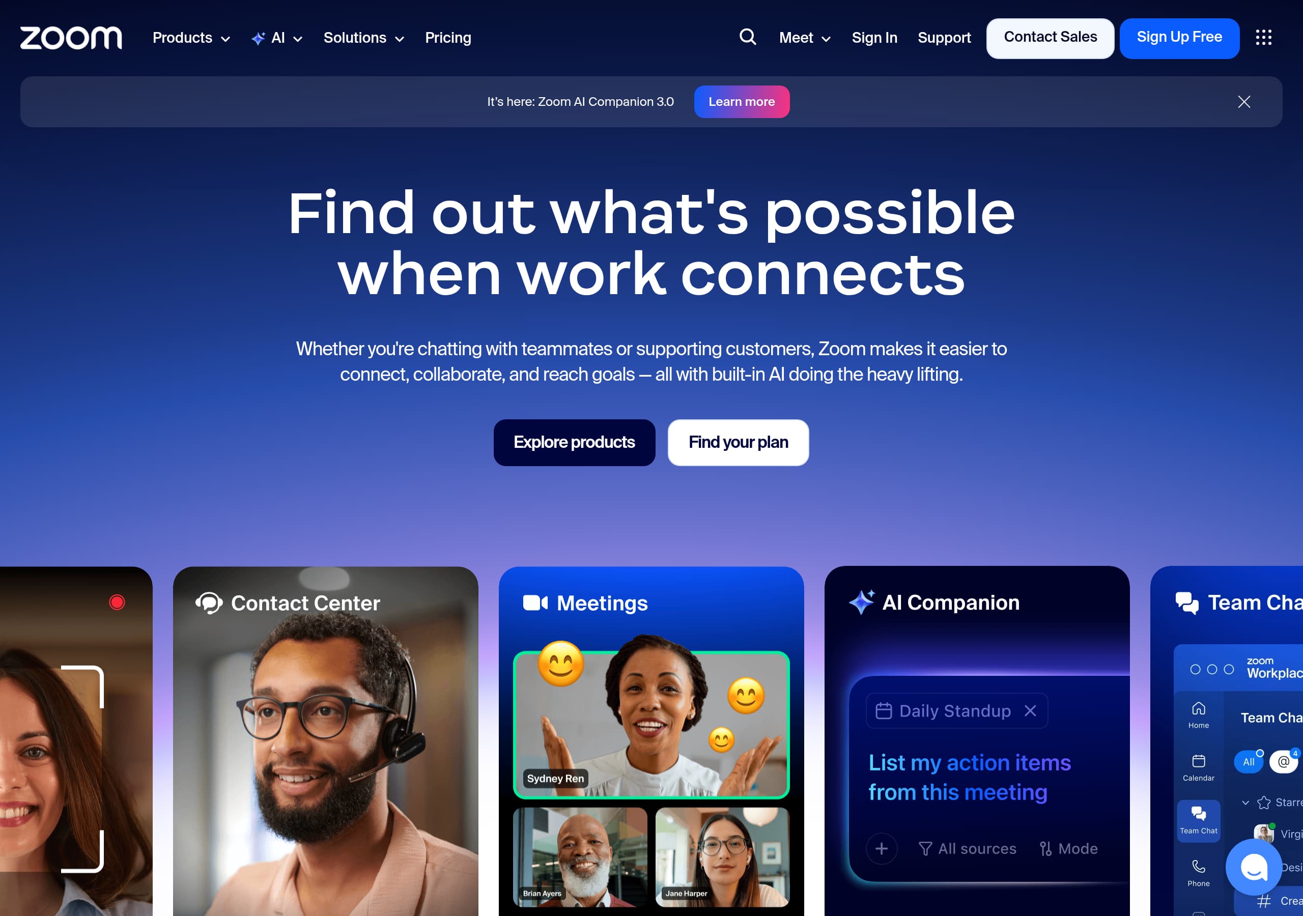 Zoom homepage – Website breakdown screenshot Homepage of Zoom marketing site – hero and above-the-fold content