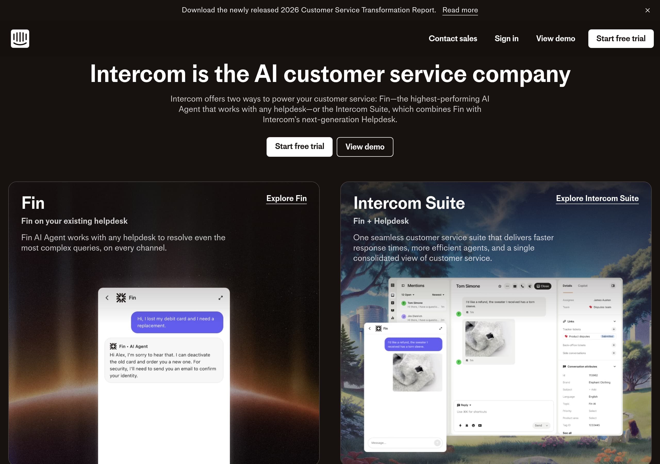 Intercom homepage – Website breakdown screenshot Homepage of Intercom marketing site – hero and above-the-fold content