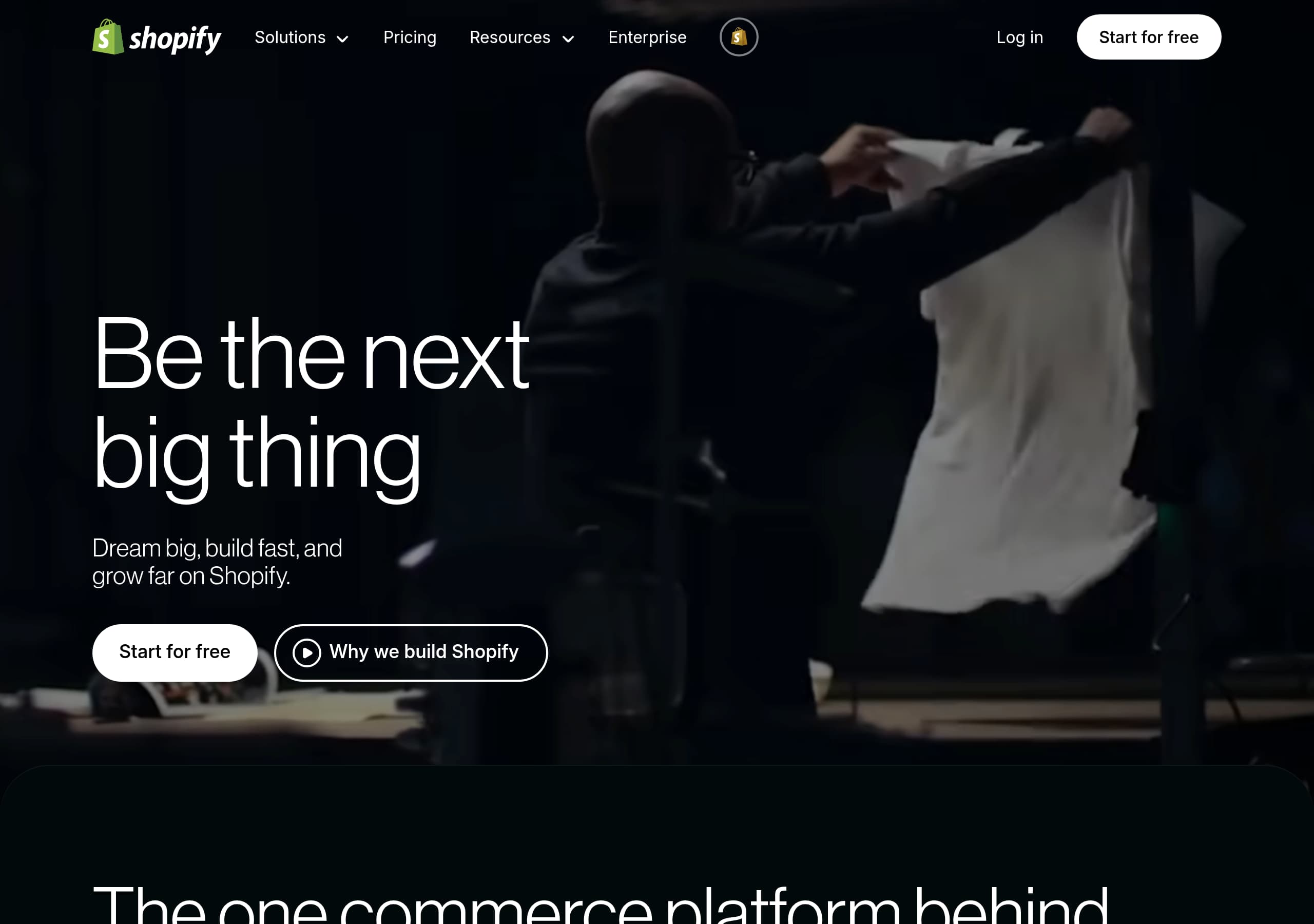 Shopify homepage – Website breakdown screenshot Homepage of Shopify marketing site – hero and above-the-fold content