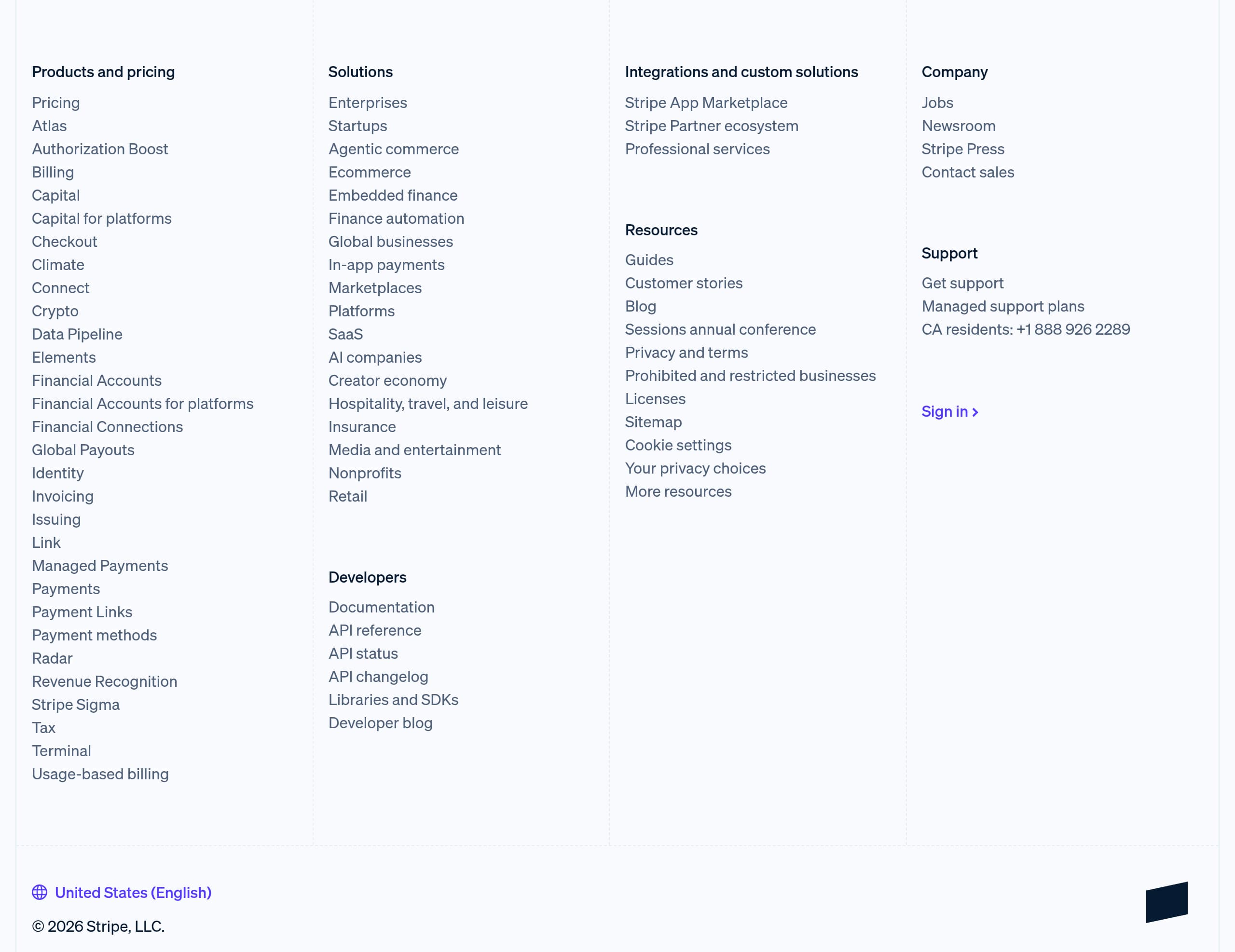 Stripe – Footer screenshot Footer – Stripe website breakdown