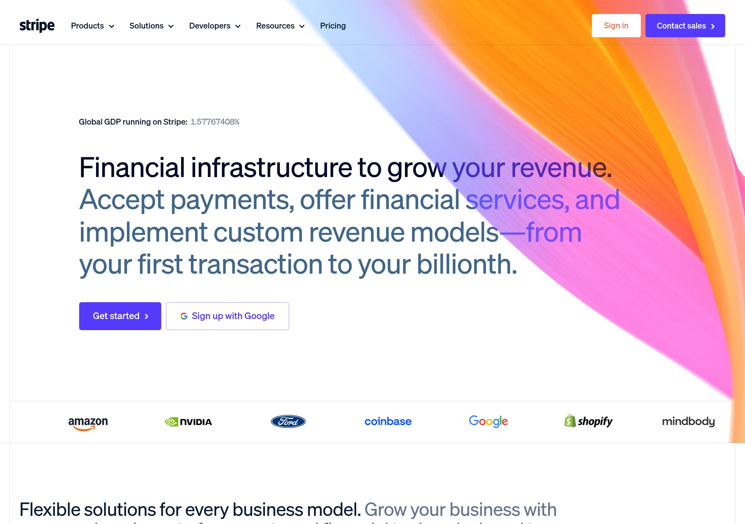 Stripe homepage – Website breakdown screenshot Homepage of Stripe marketing site – hero and above-the-fold content