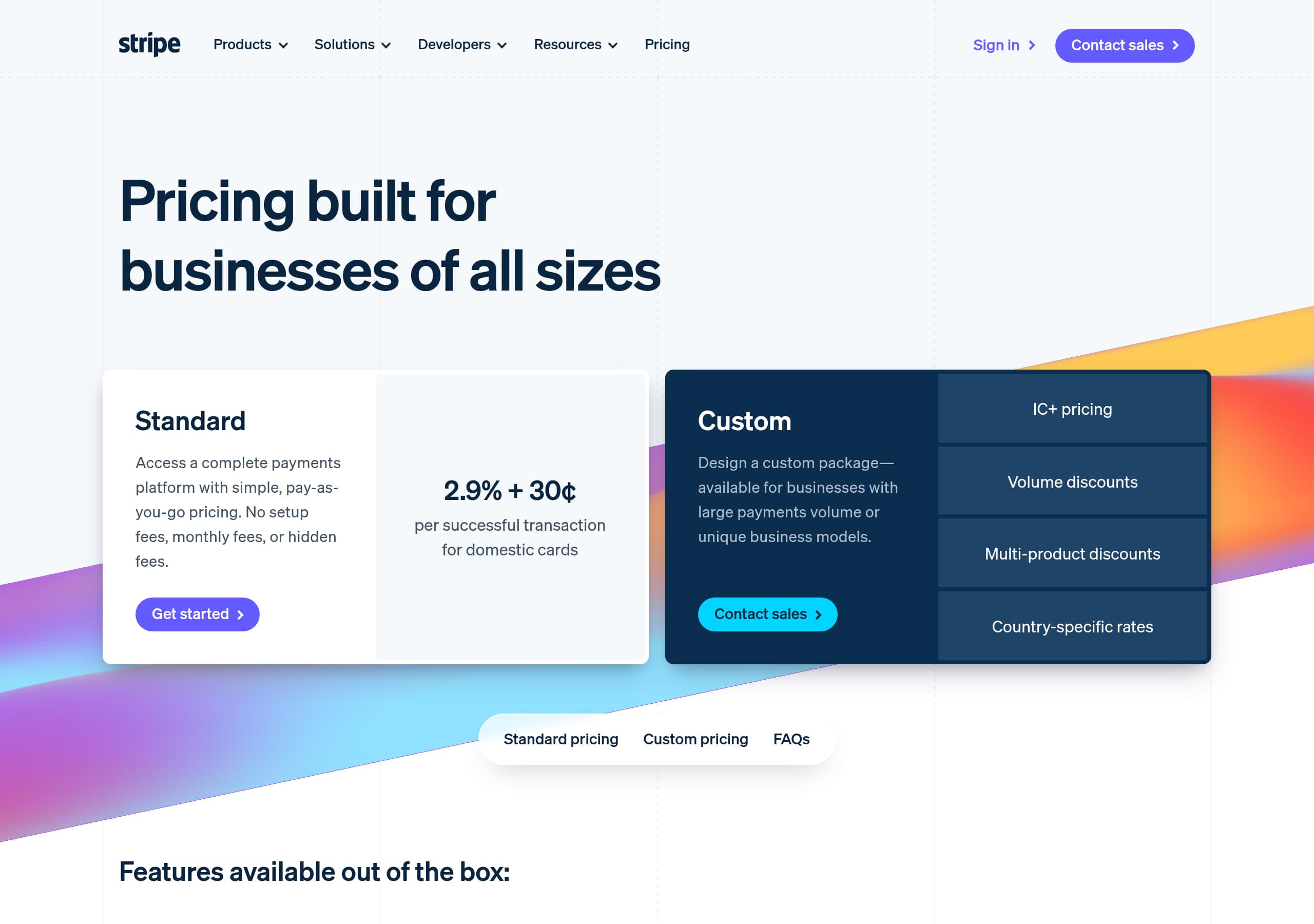 Stripe – Pricing screenshot Pricing – Stripe website breakdown