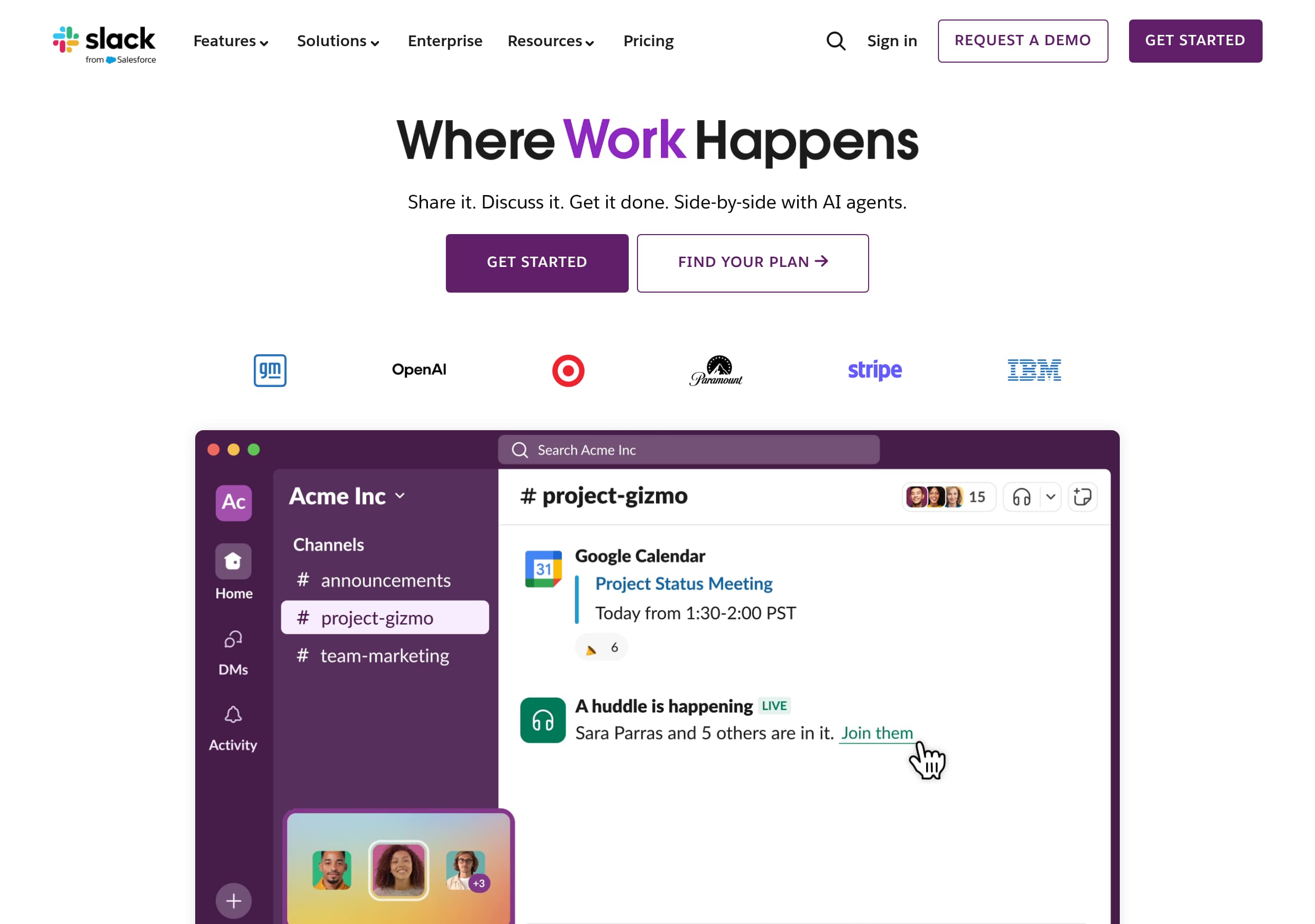 Slack homepage – Website breakdown screenshot Homepage of Slack marketing site – hero and above-the-fold content