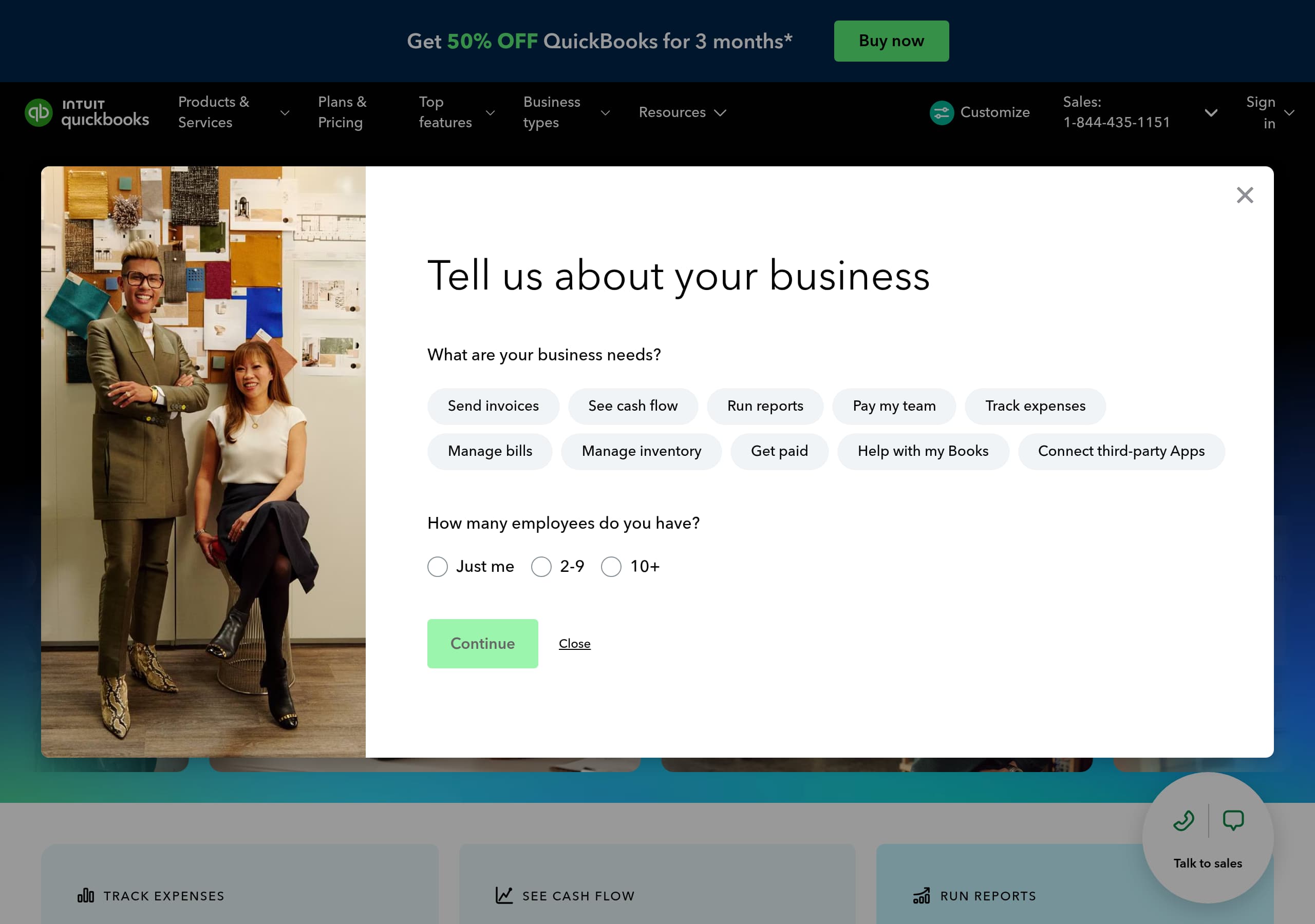 QuickBooks homepage – Website breakdown screenshot Homepage of QuickBooks marketing site – hero and above-the-fold content