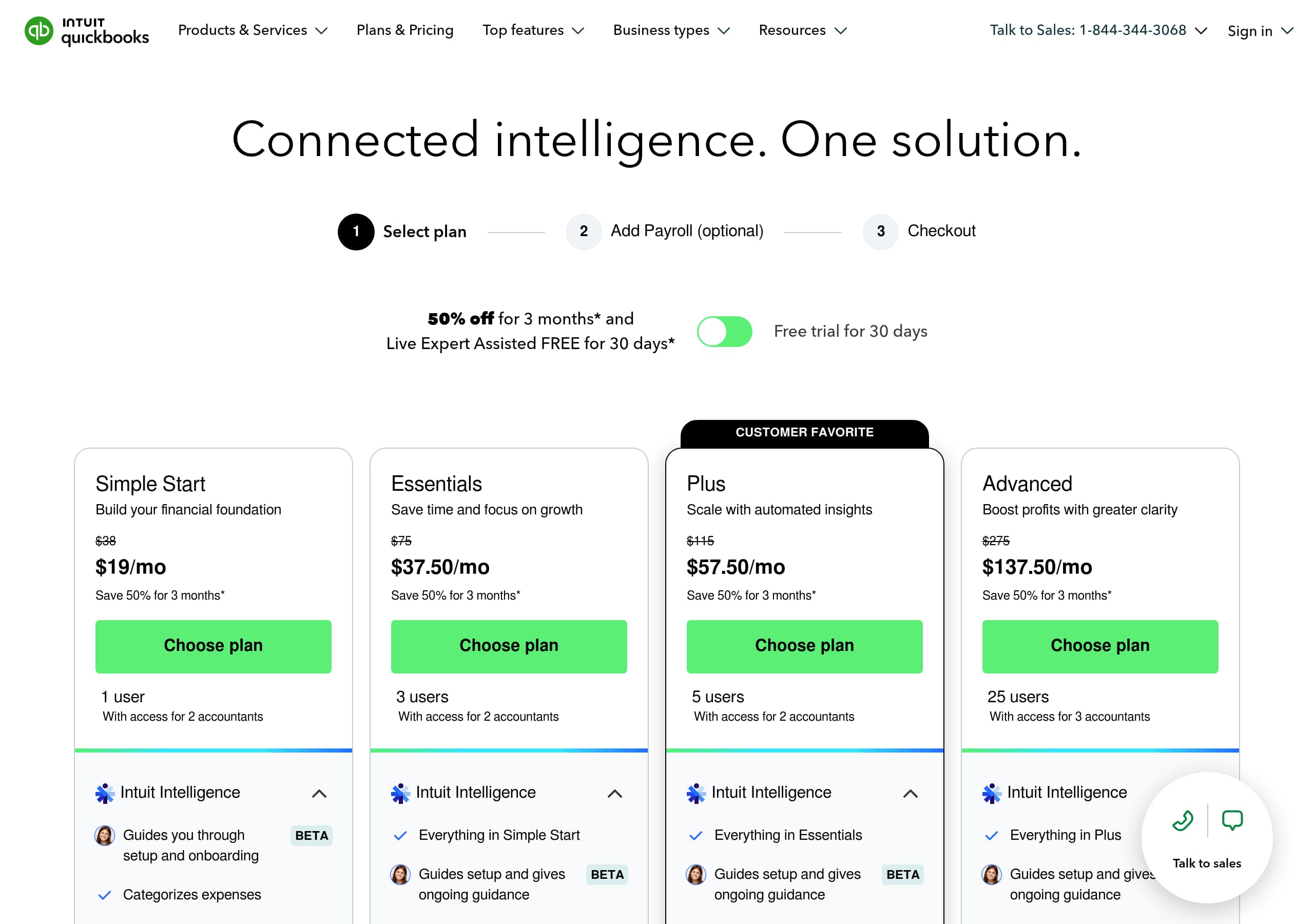 QuickBooks – Pricing screenshot Pricing – QuickBooks website breakdown