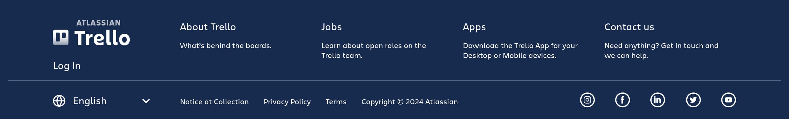 Trello – Footer screenshot Footer – Trello website breakdown