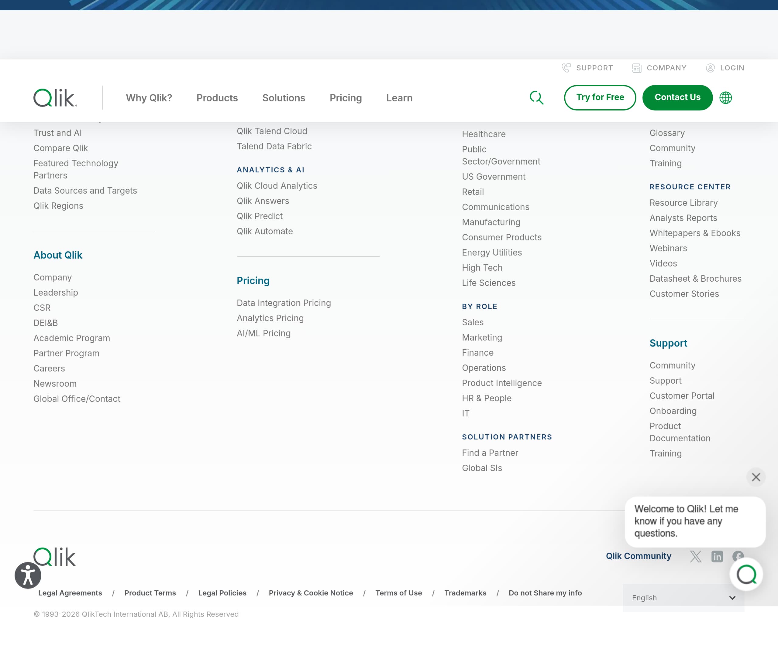 Qlik – Footer screenshot Footer – Qlik website breakdown