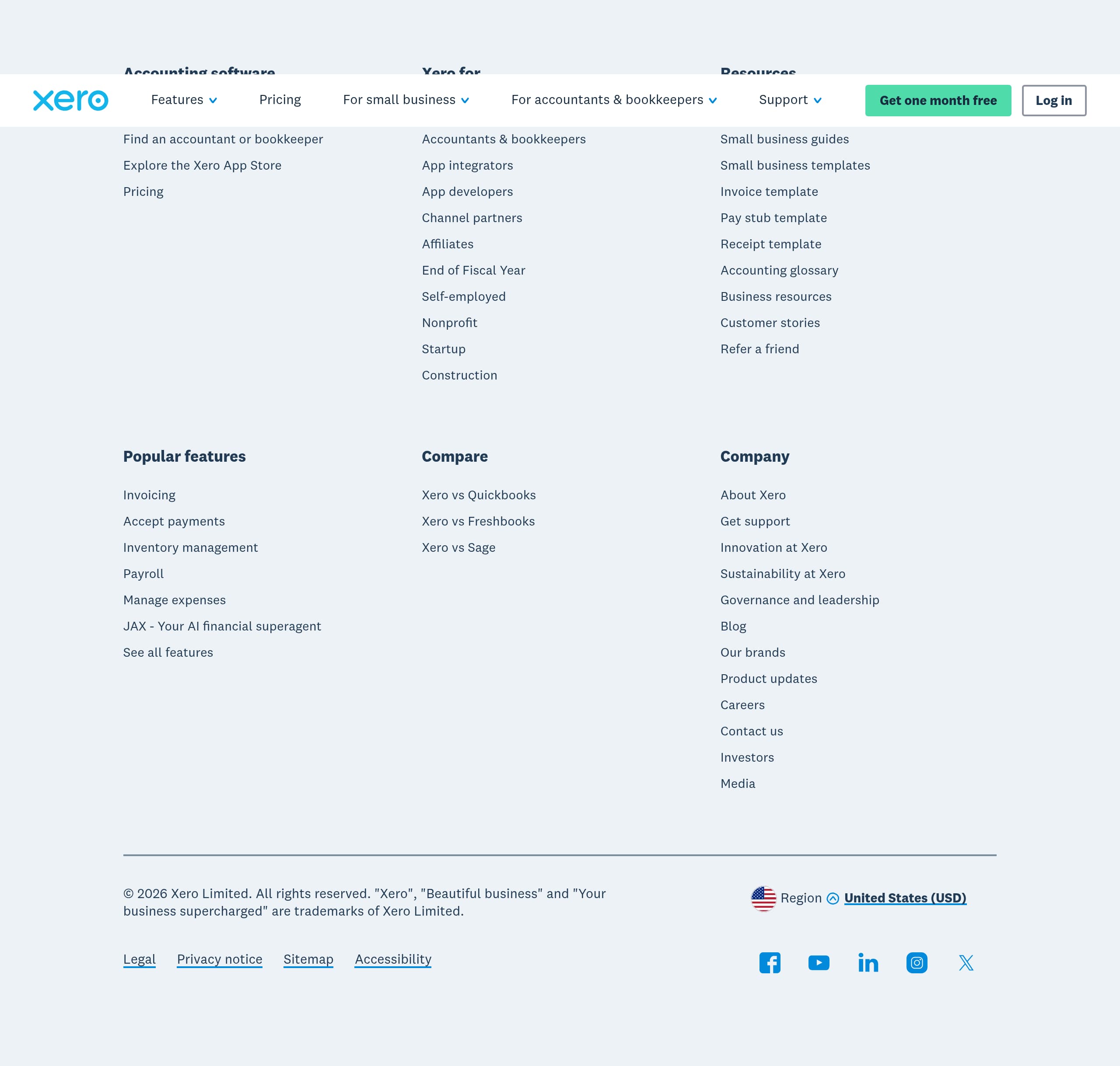 Xero – Footer screenshot Footer – Xero website breakdown
