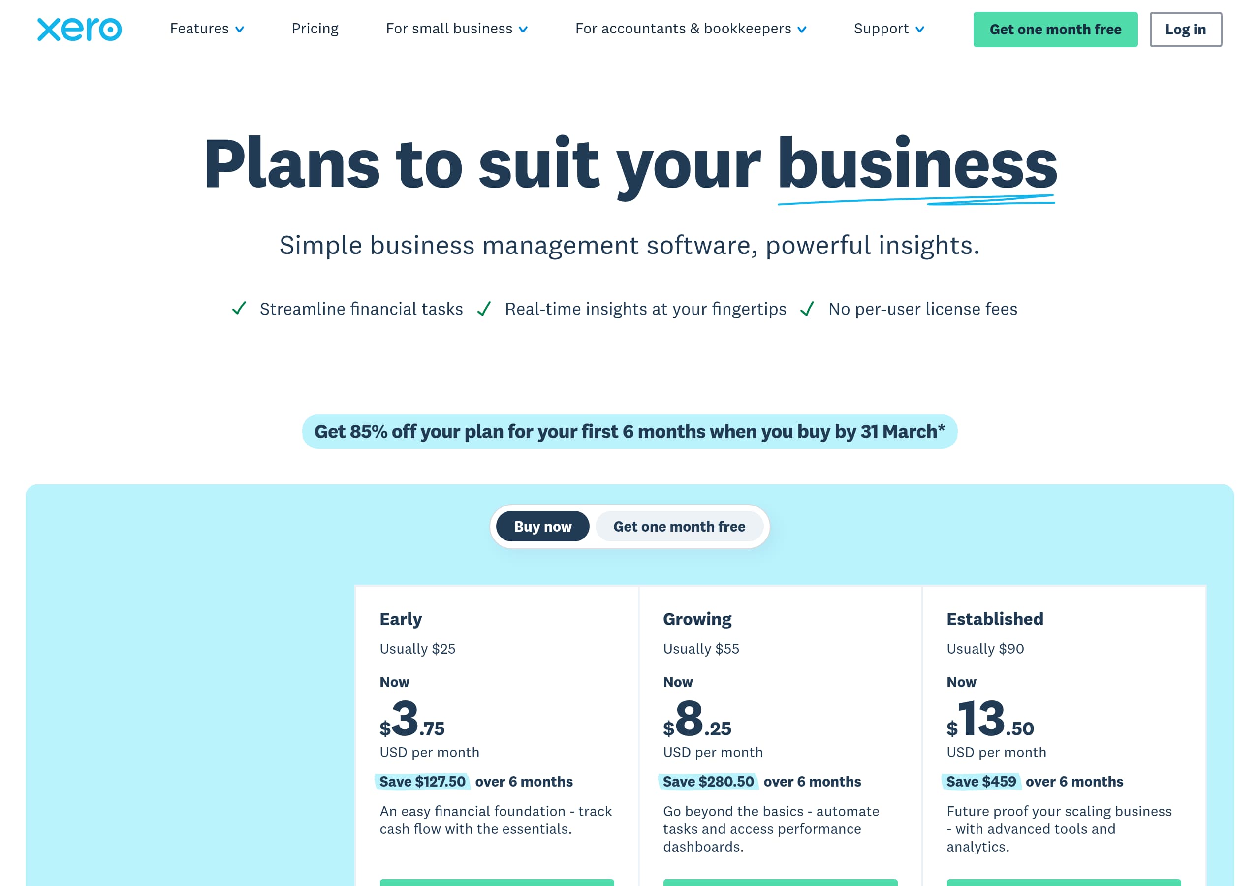 Xero – Pricing screenshot Pricing – Xero website breakdown