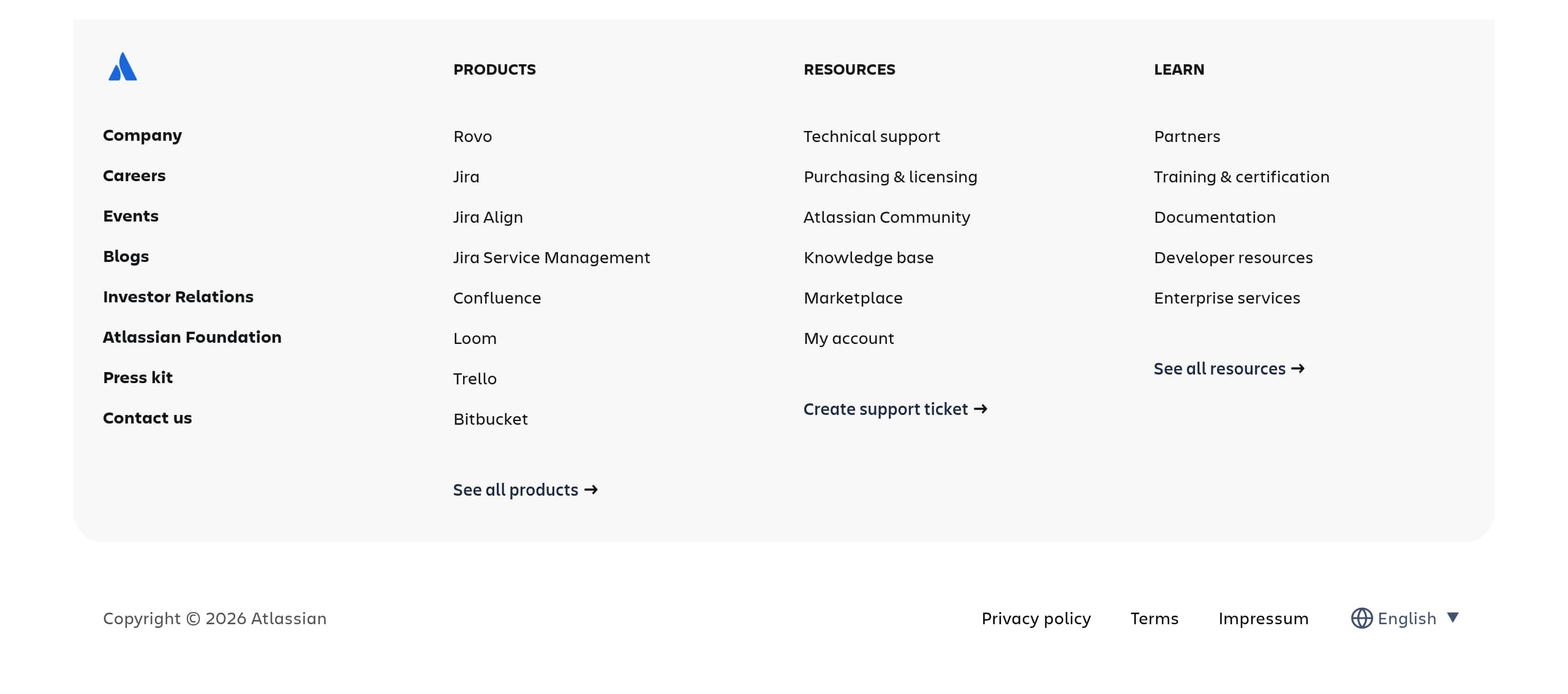 Jira Software – Footer screenshot Footer – Jira Software website breakdown
