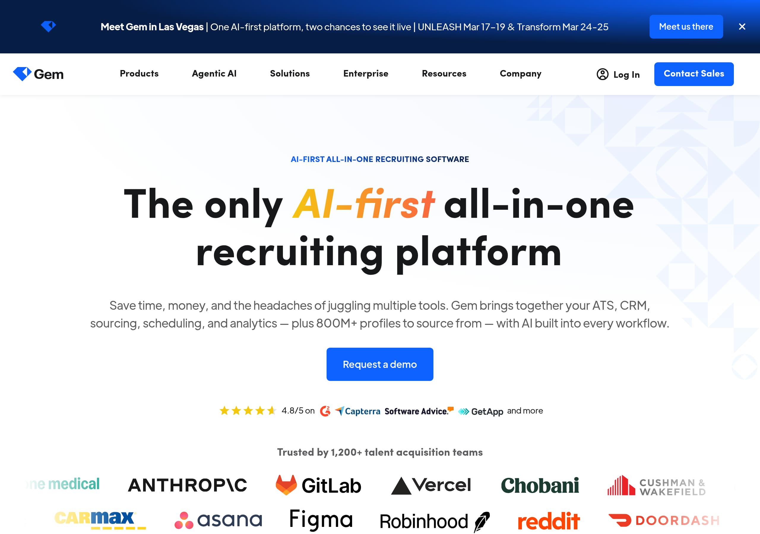 Gem homepage – Website breakdown screenshot Homepage of Gem marketing site – hero and above-the-fold content