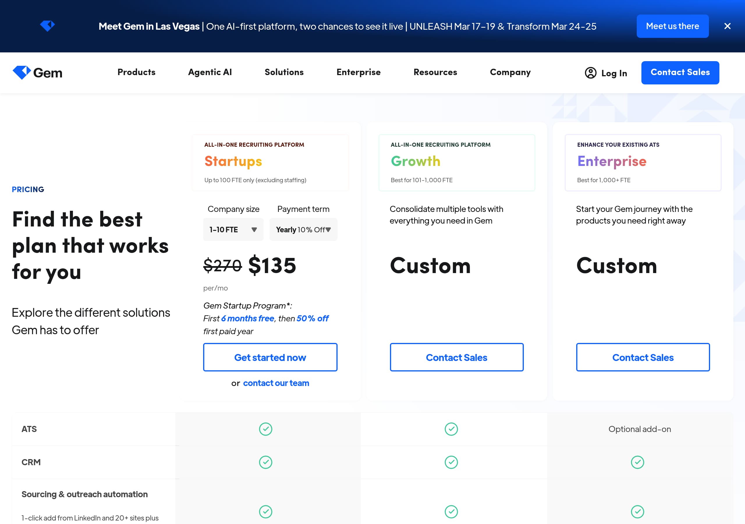Gem – Pricing screenshot Pricing – Gem website breakdown