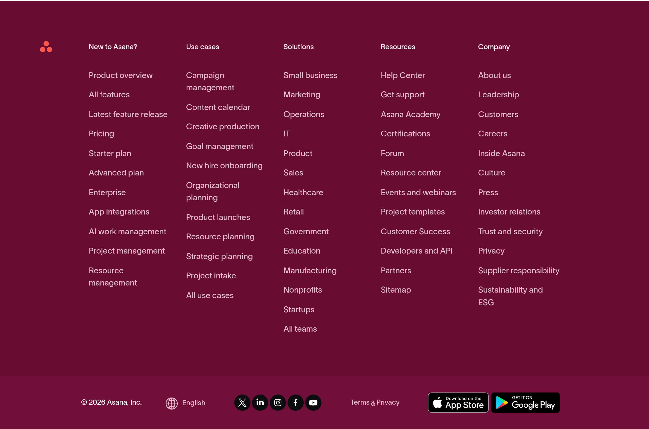Asana – Footer screenshot Footer – Asana website breakdown