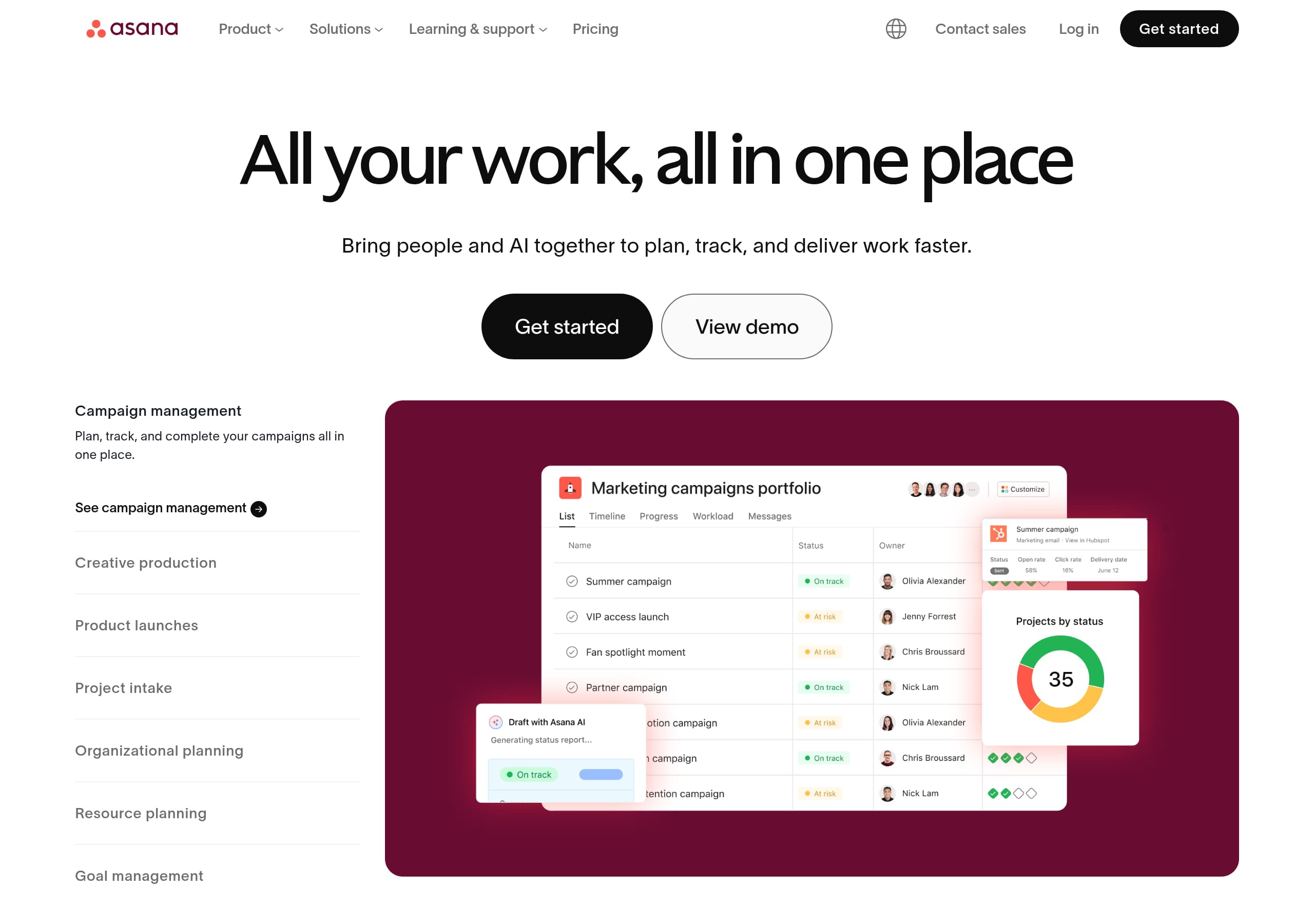 Asana homepage – Website breakdown screenshot Homepage of Asana marketing site – hero and above-the-fold content