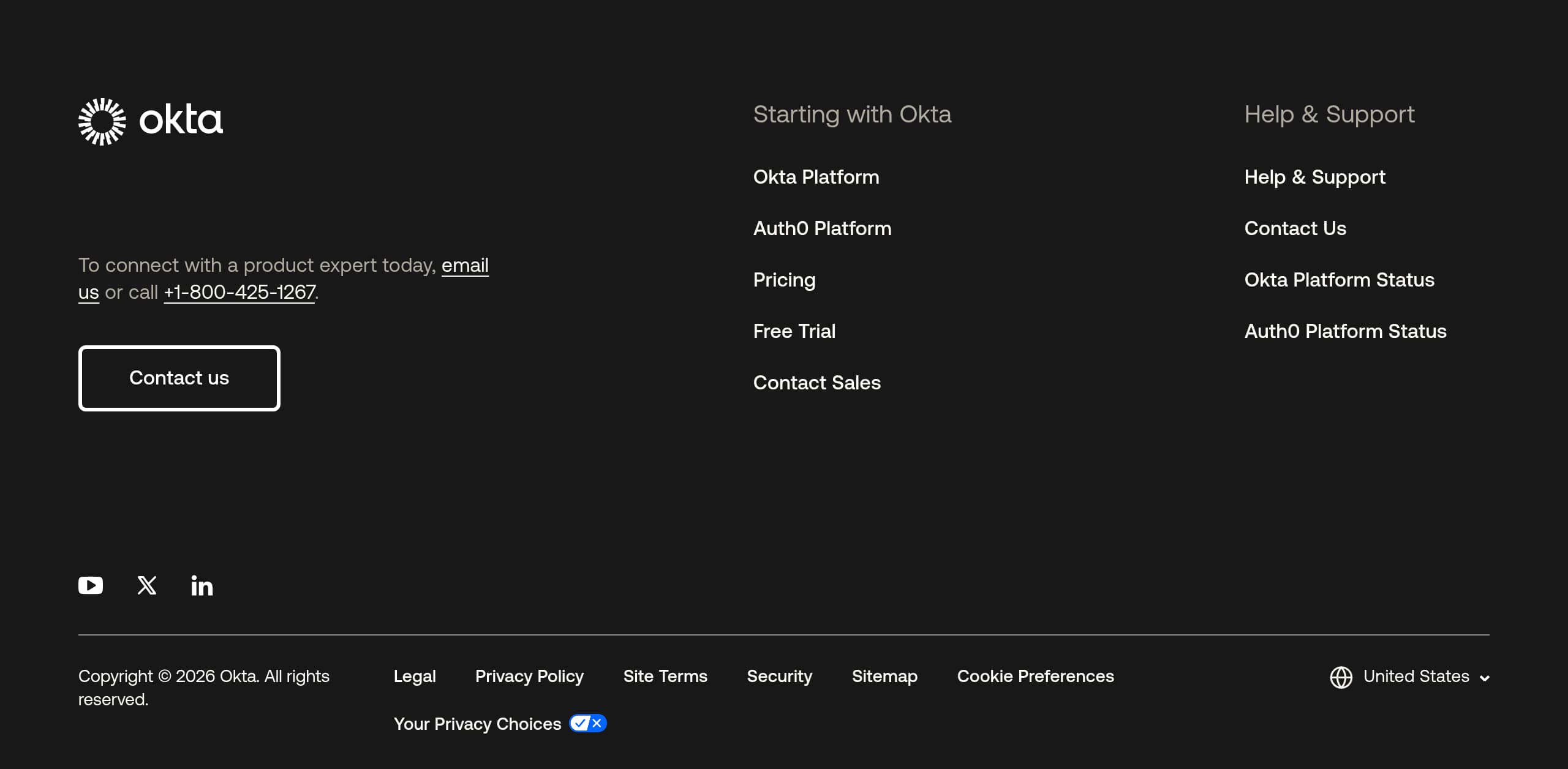 Okta – Footer screenshot Footer – Okta website breakdown