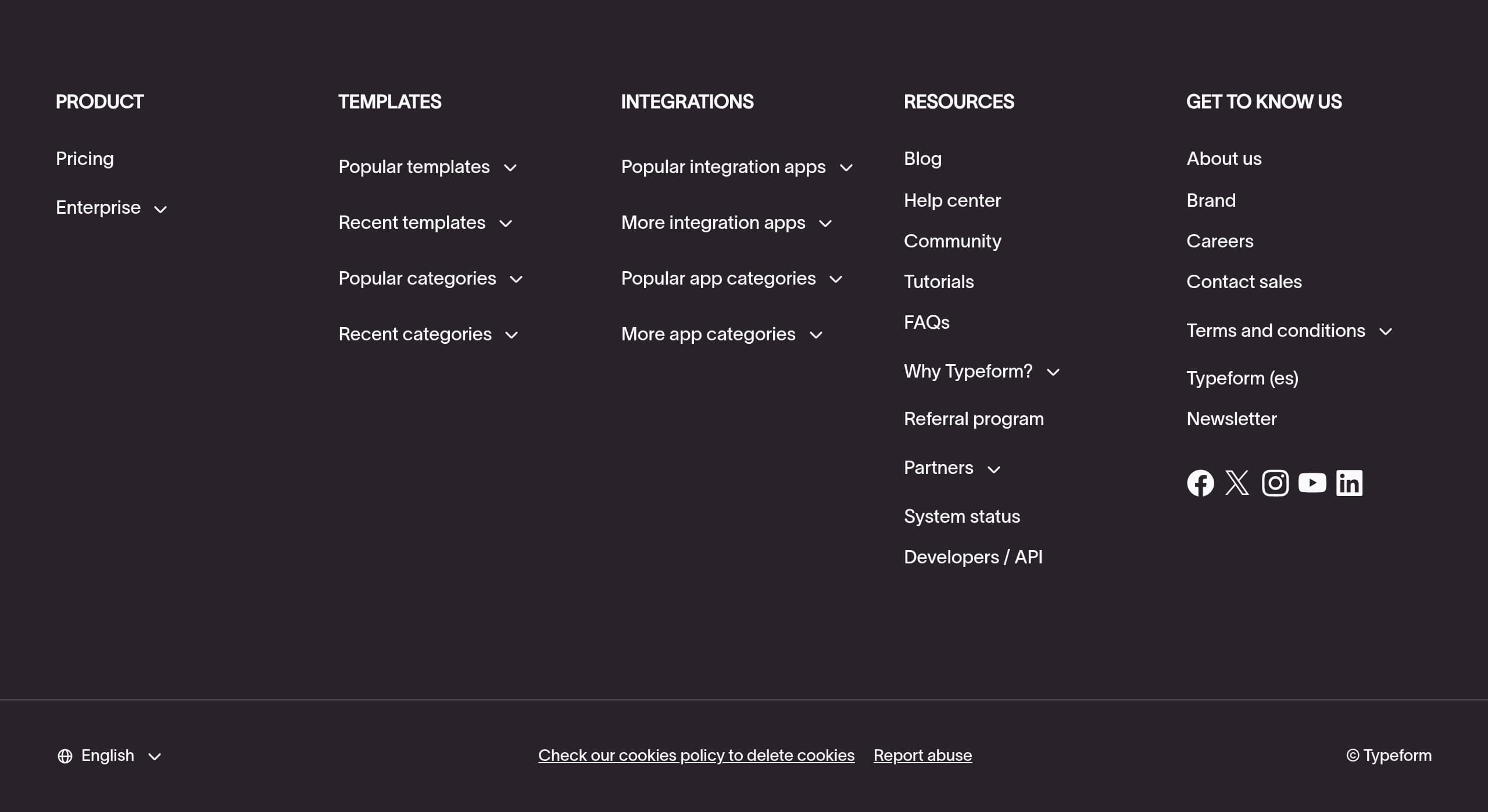 Typeform – Footer screenshot Footer – Typeform website breakdown