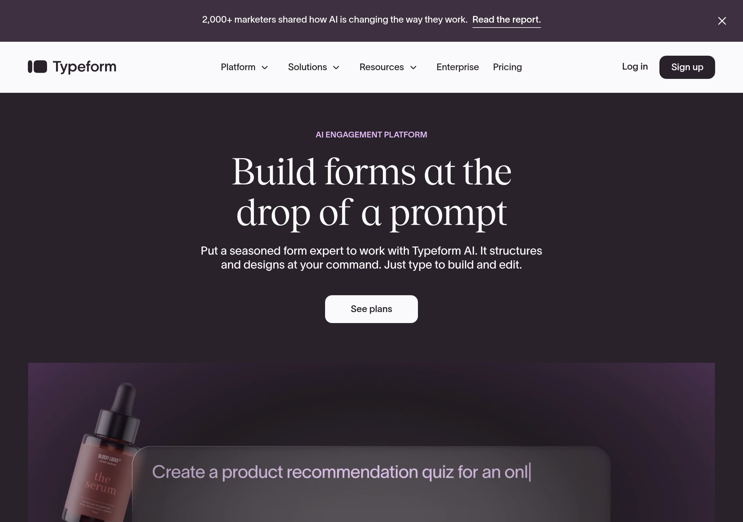 Typeform homepage – Website breakdown screenshot Homepage of Typeform marketing site – hero and above-the-fold content