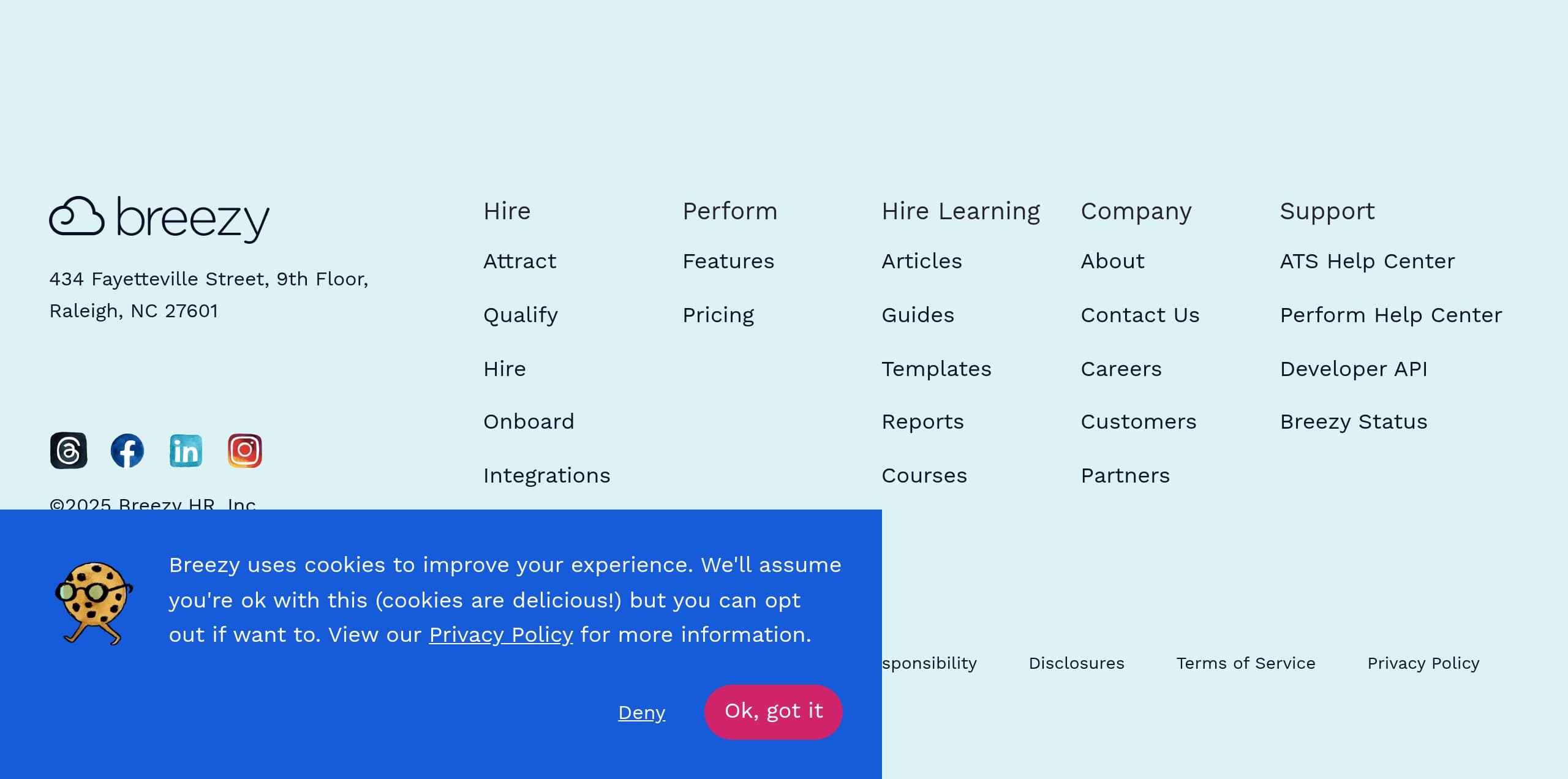 Breezy HR – Footer screenshot Footer – Breezy HR website breakdown