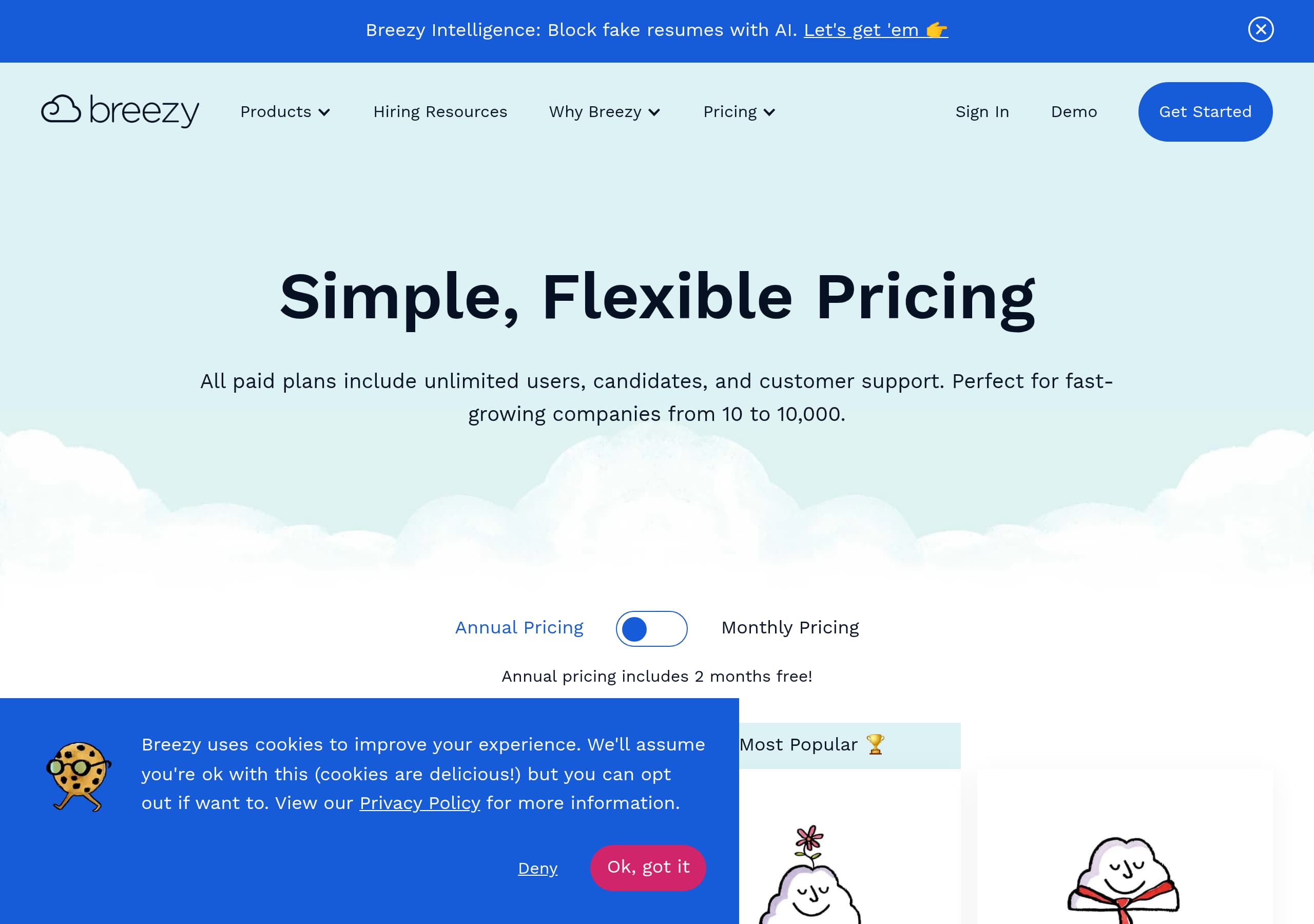 Breezy HR – Pricing screenshot Pricing – Breezy HR website breakdown