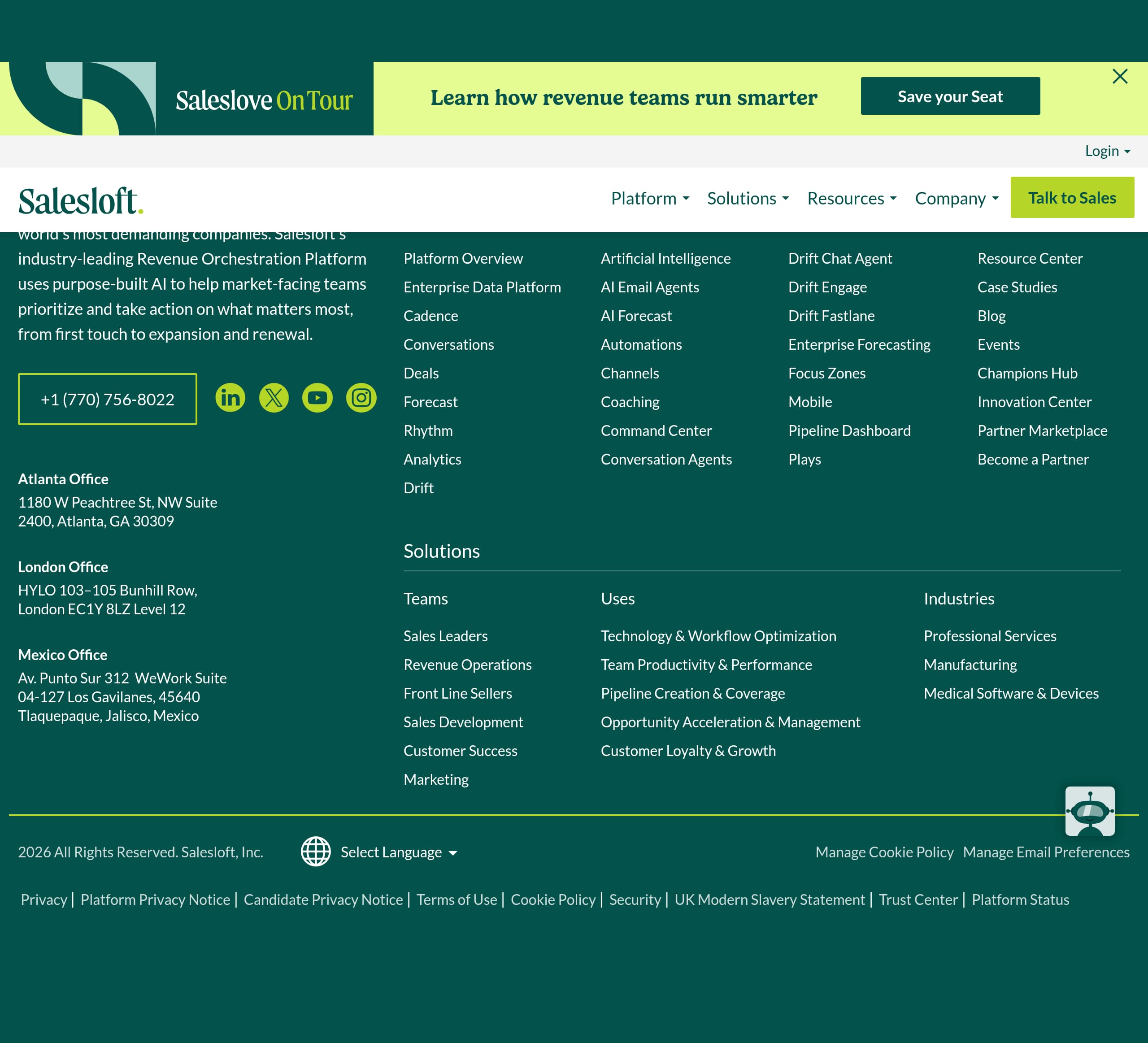 Drift – Footer screenshot Footer – Drift website breakdown