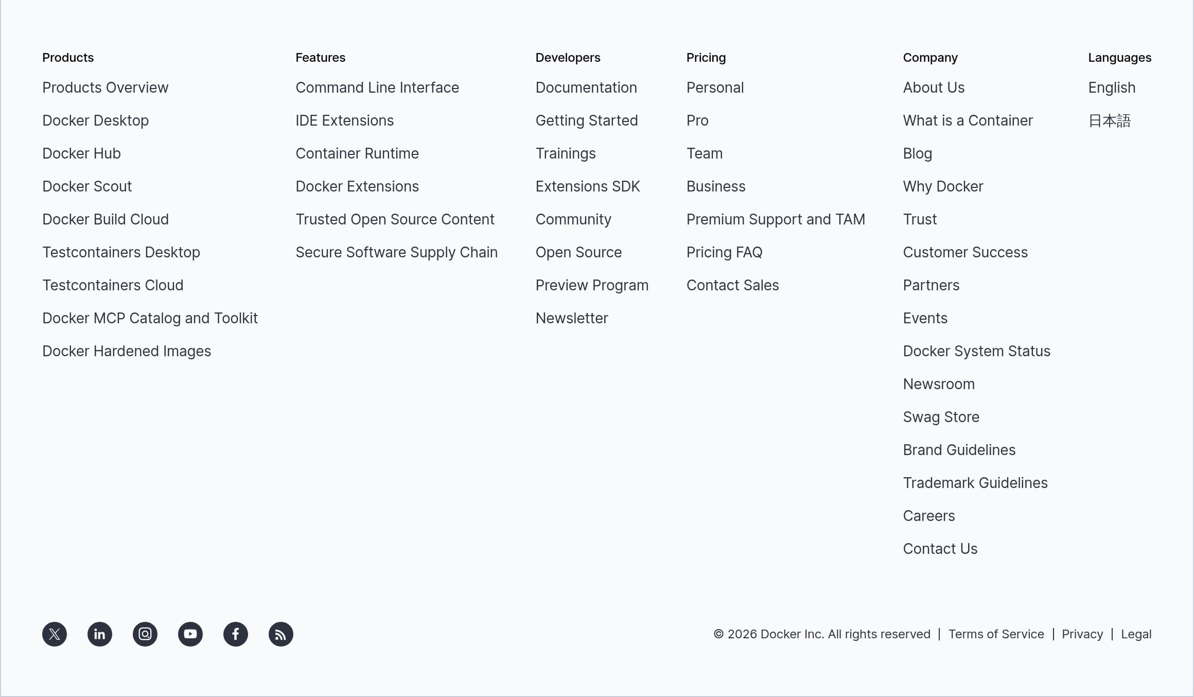 Docker – Footer screenshot Footer – Docker website breakdown