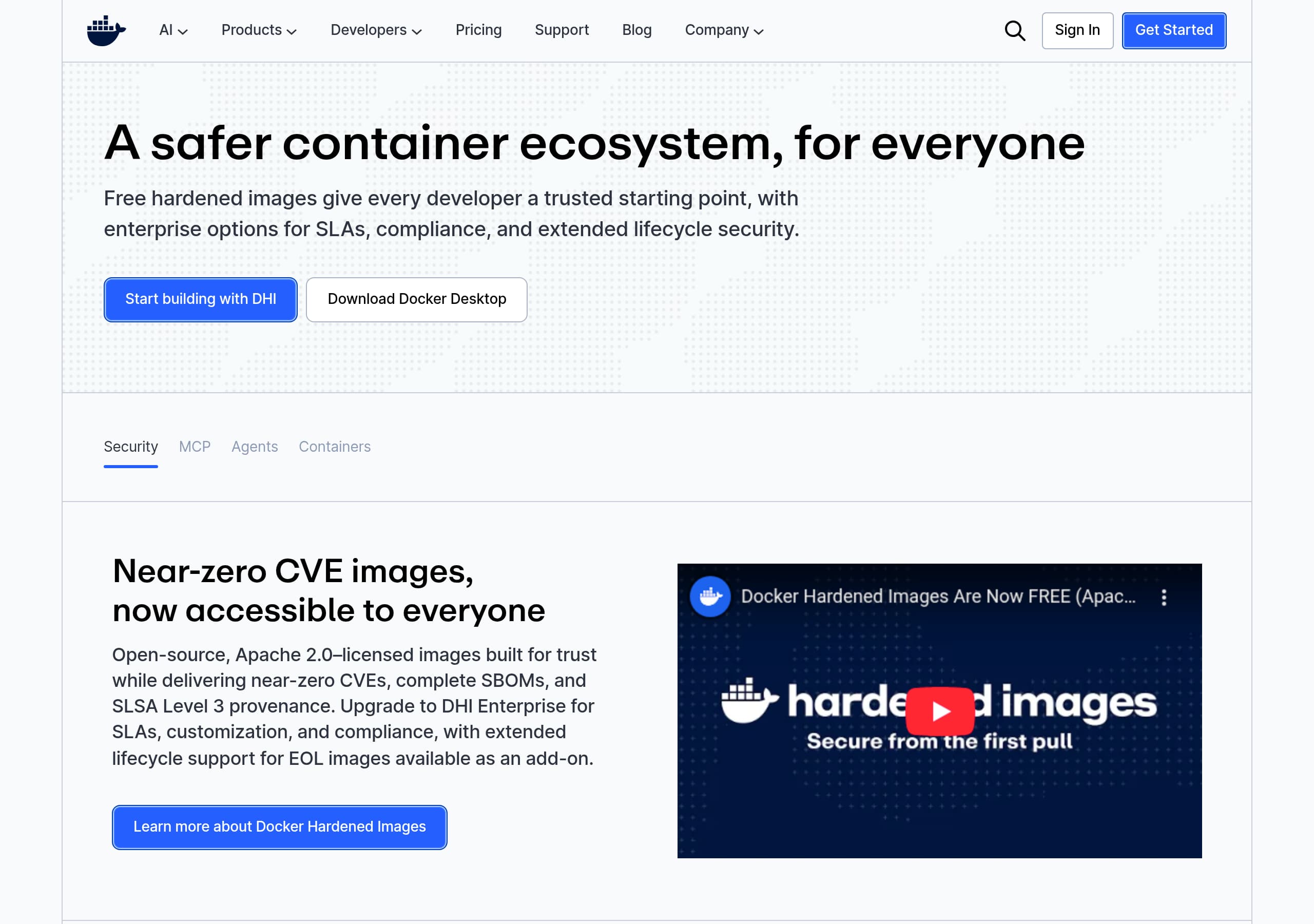 Docker homepage – Website breakdown screenshot Homepage of Docker marketing site – hero and above-the-fold content