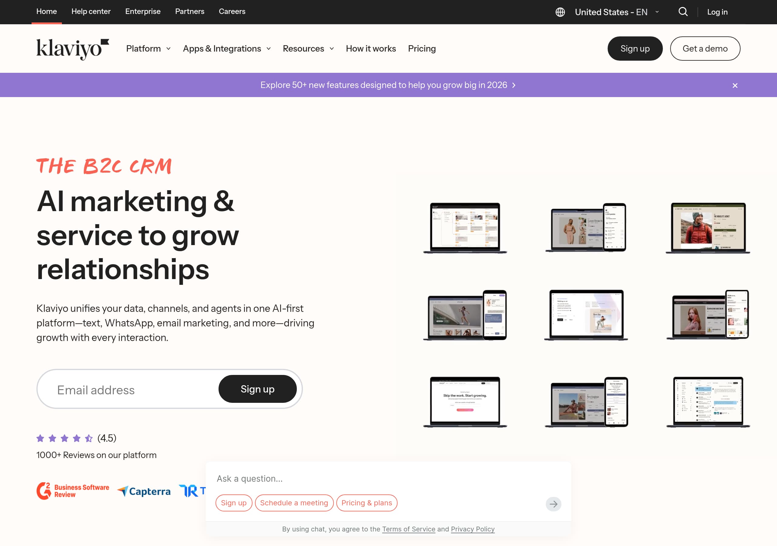 Klaviyo homepage – Website breakdown screenshot Homepage of Klaviyo marketing site – hero and above-the-fold content