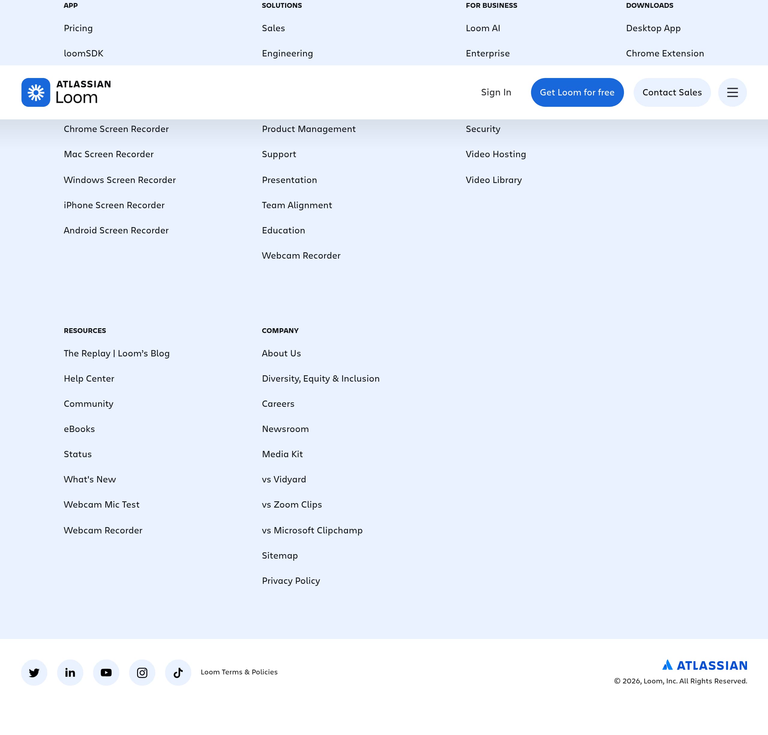 Loom – Footer screenshot Footer – Loom website breakdown