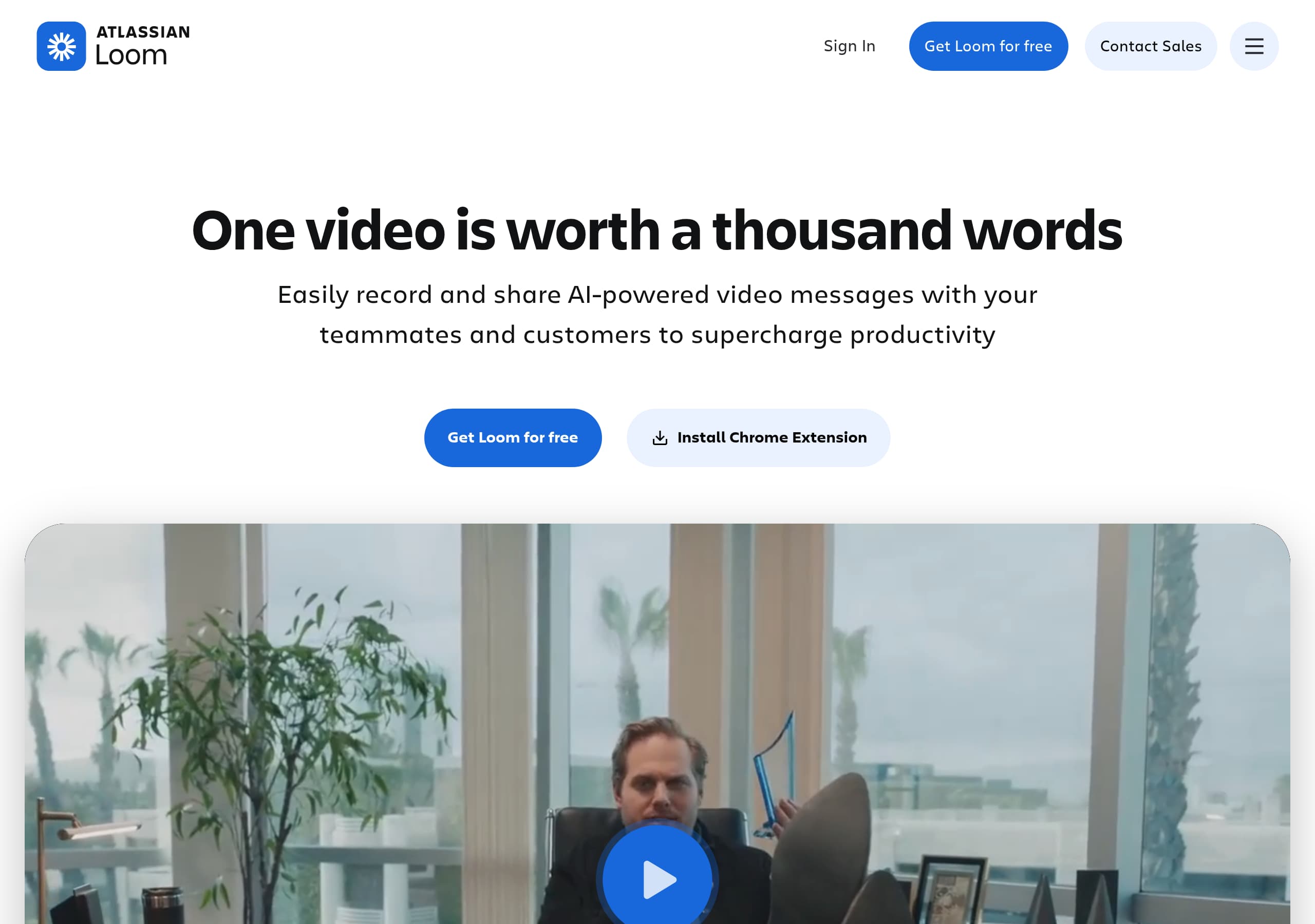 Loom homepage – Website breakdown screenshot Homepage of Loom marketing site – hero and above-the-fold content