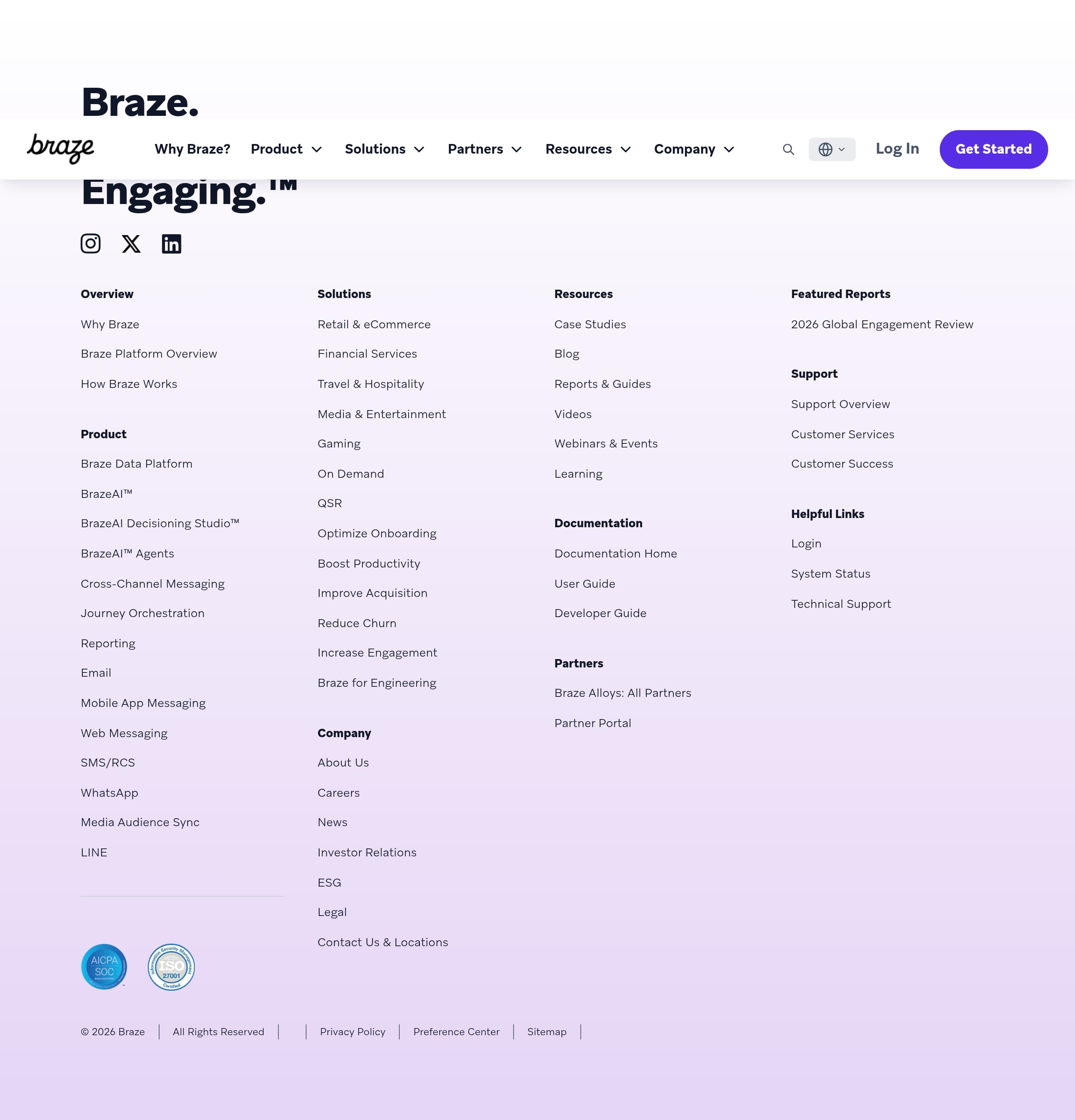 Braze – Footer screenshot Footer – Braze website breakdown
