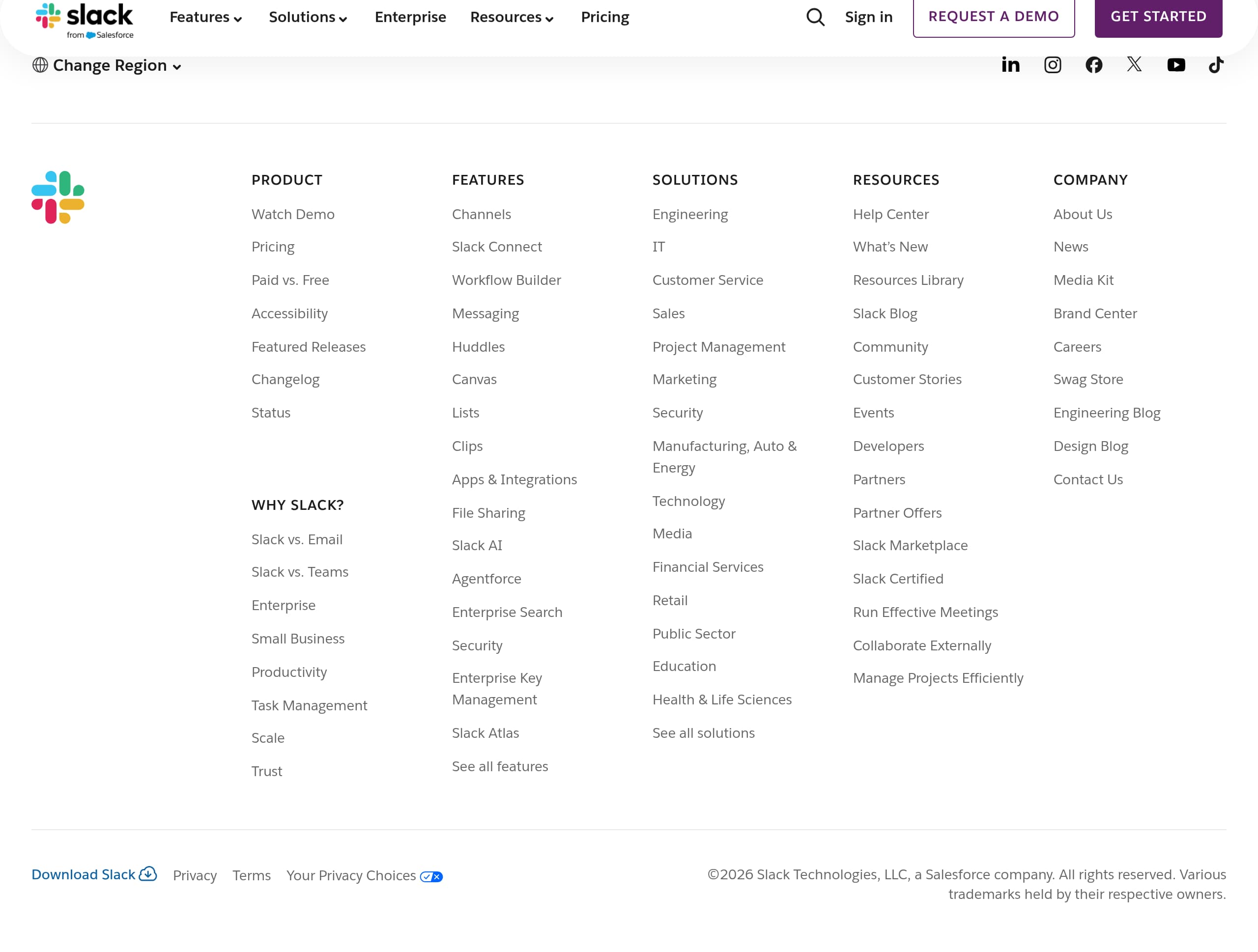 Slack – Footer screenshot Footer – Slack website breakdown