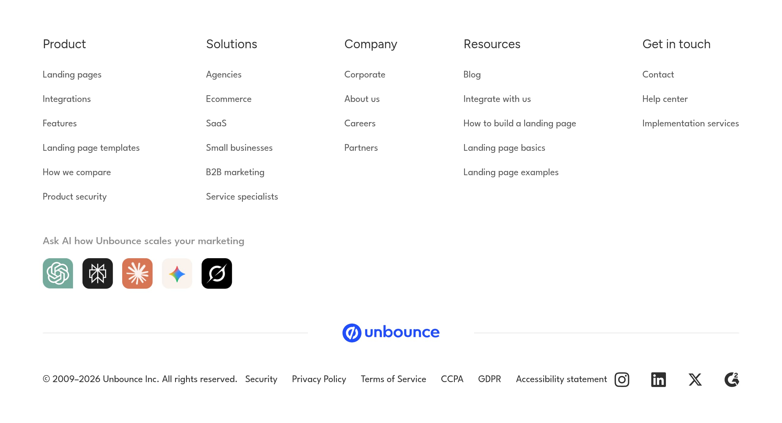 Unbounce – Footer screenshot Footer – Unbounce website breakdown