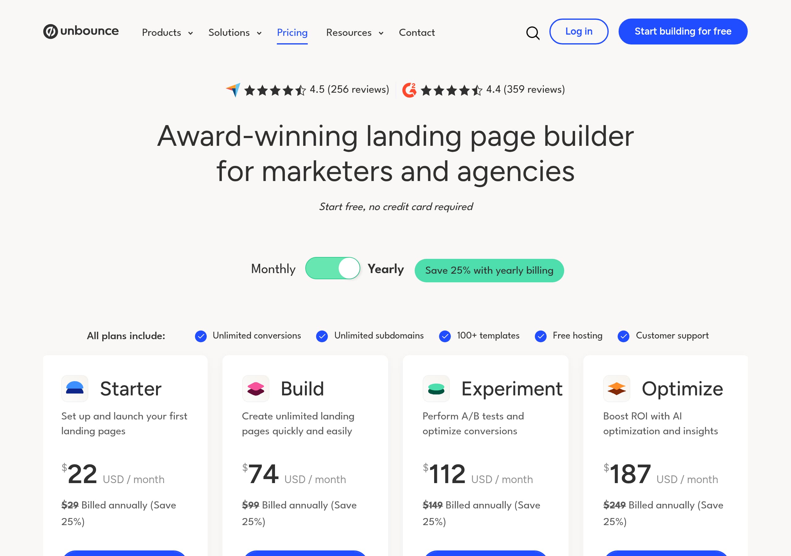 Unbounce – Pricing screenshot Pricing – Unbounce website breakdown