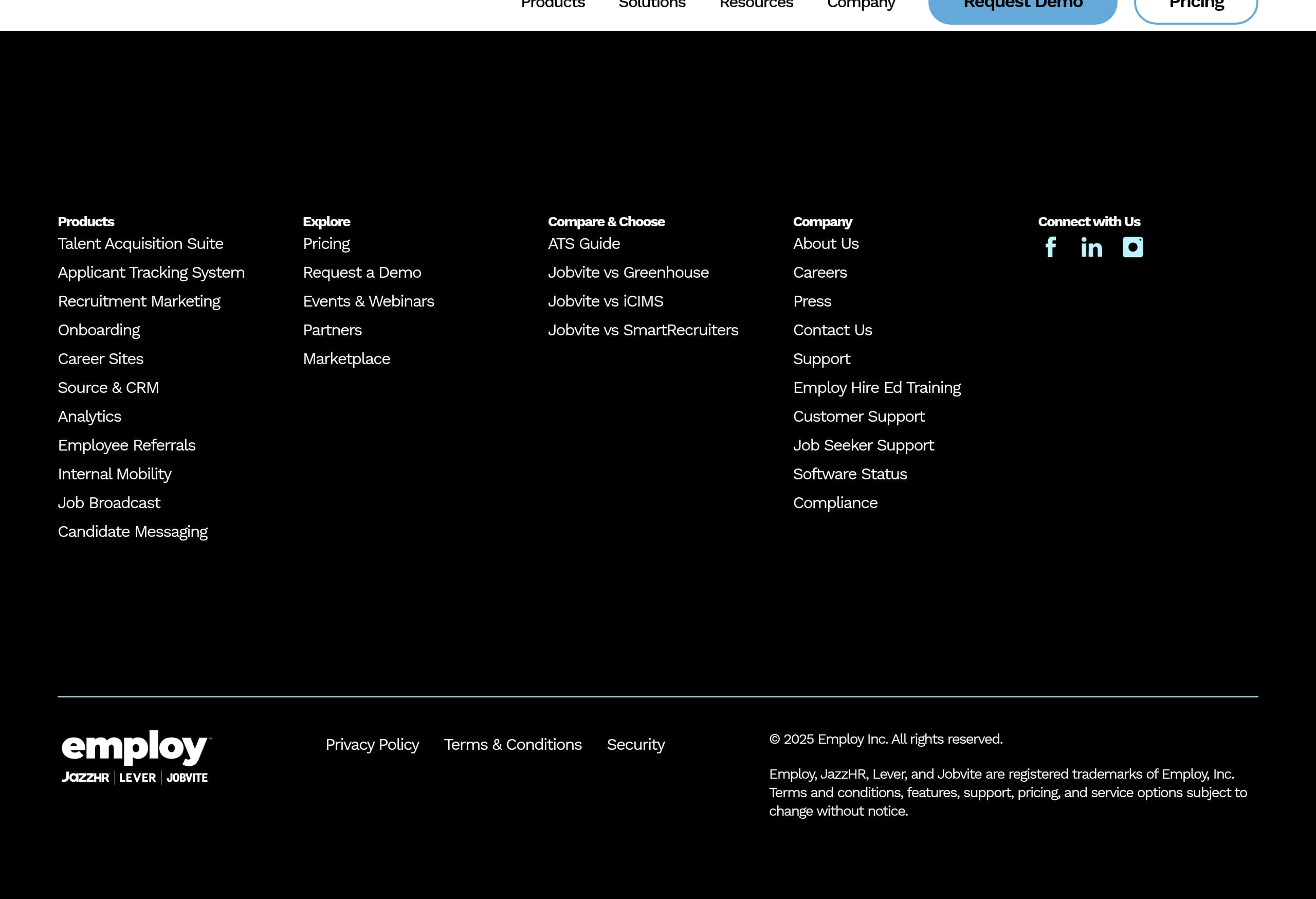 Jobvite – Footer screenshot Footer – Jobvite website breakdown