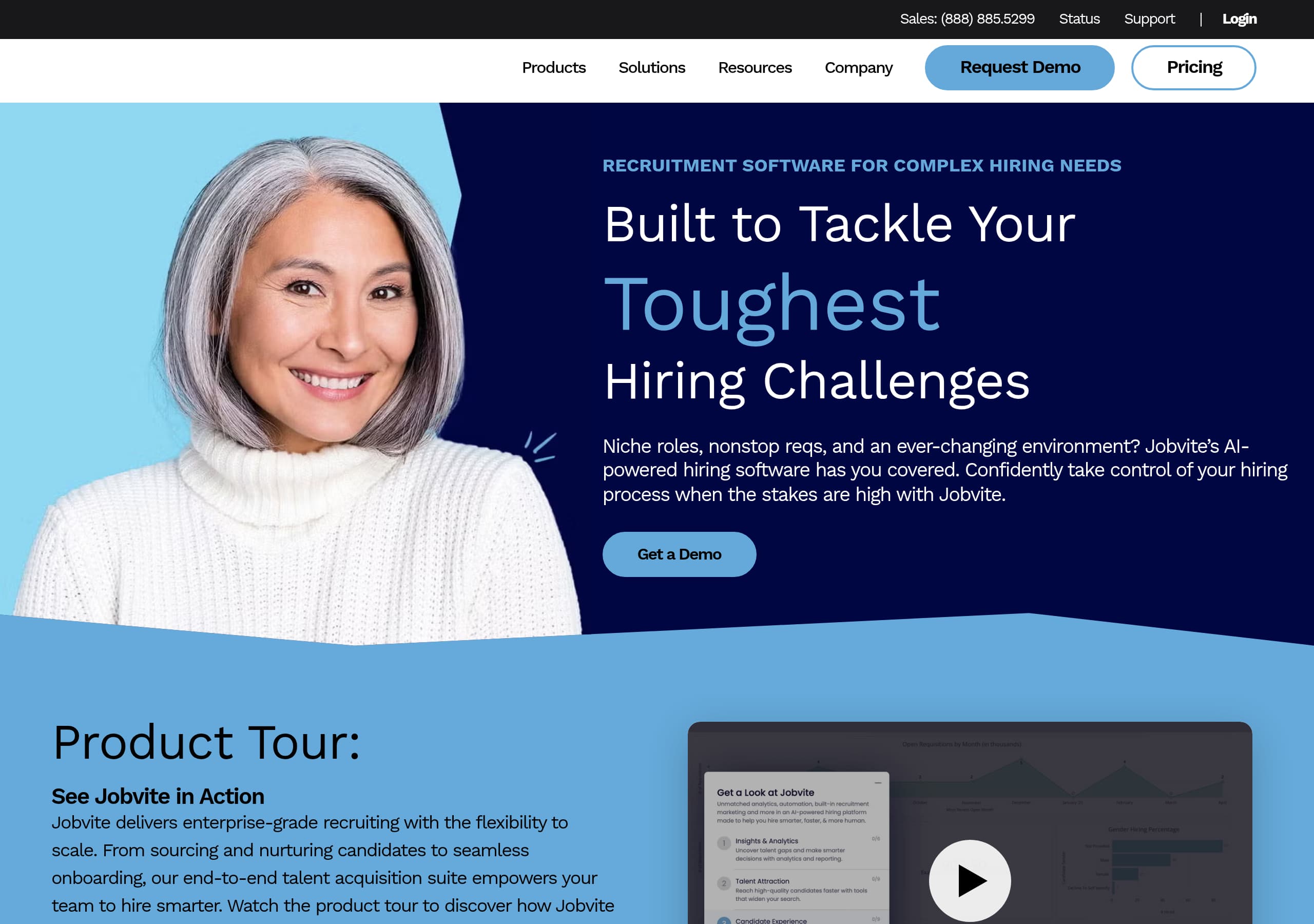 Jobvite homepage – Website breakdown screenshot Homepage of Jobvite marketing site – hero and above-the-fold content