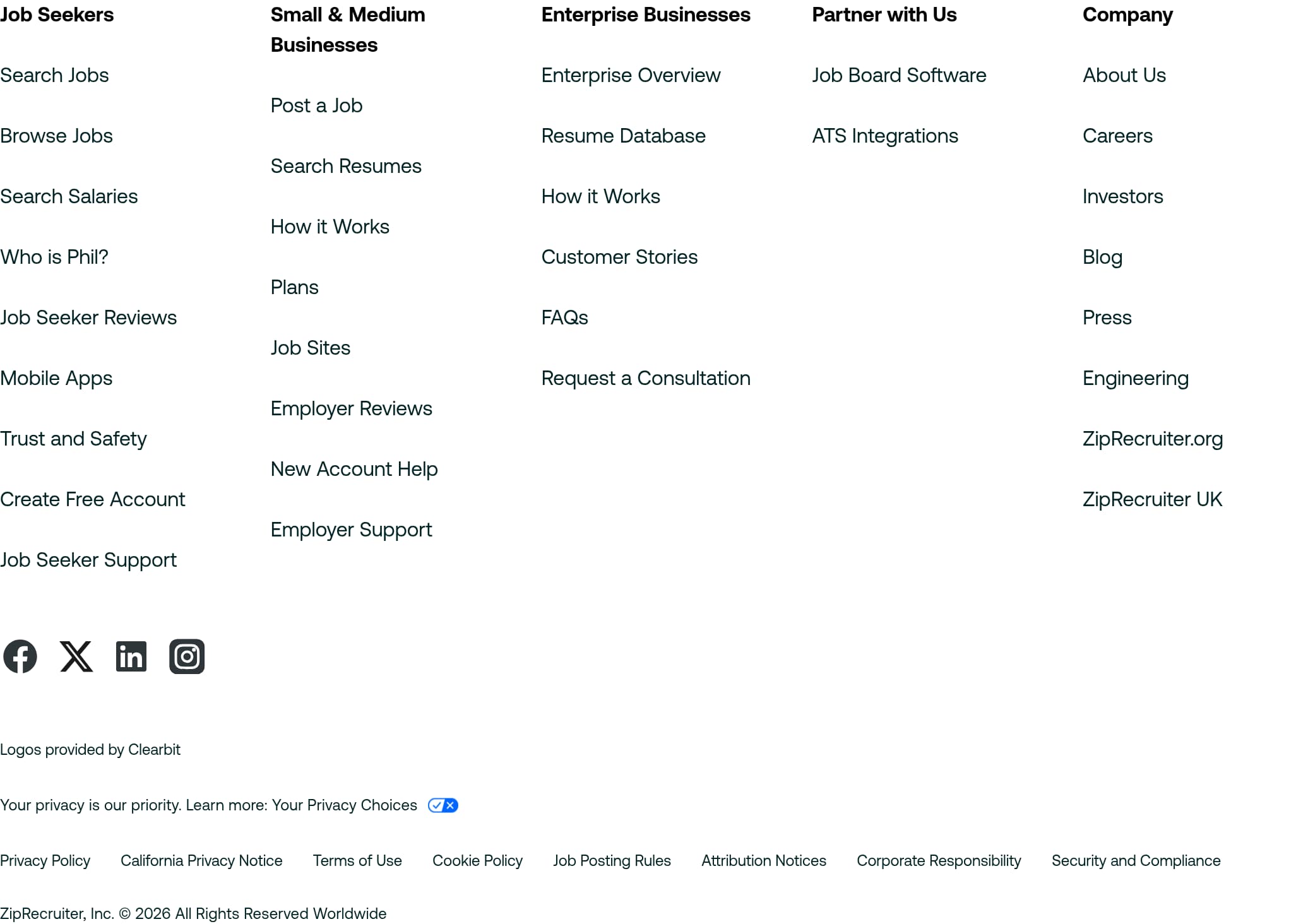 ZipRecruiter – Footer screenshot Footer – ZipRecruiter website breakdown