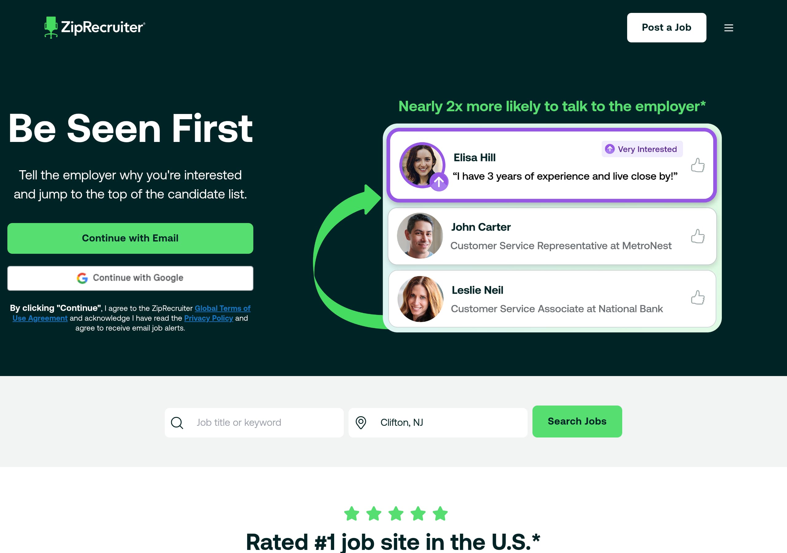 ZipRecruiter homepage – Website breakdown screenshot Homepage of ZipRecruiter marketing site – hero and above-the-fold content
