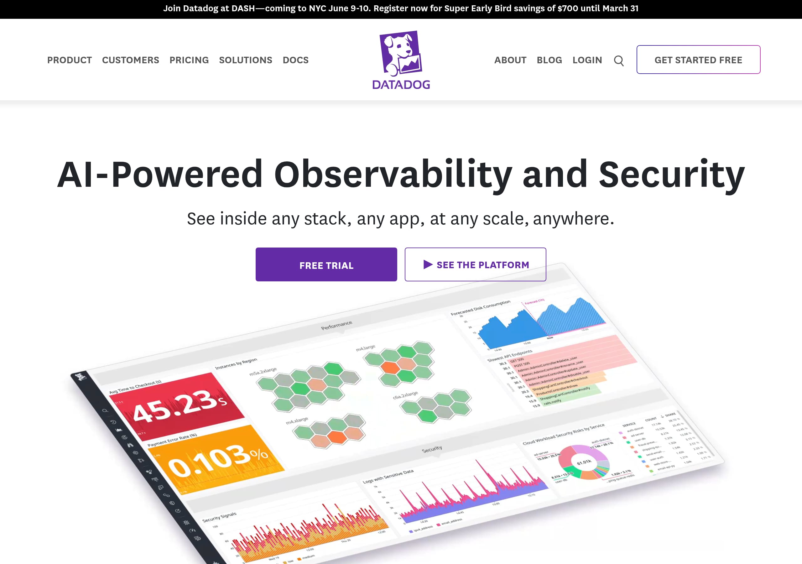 Datadog homepage – Website breakdown screenshot Homepage of Datadog marketing site – hero and above-the-fold content