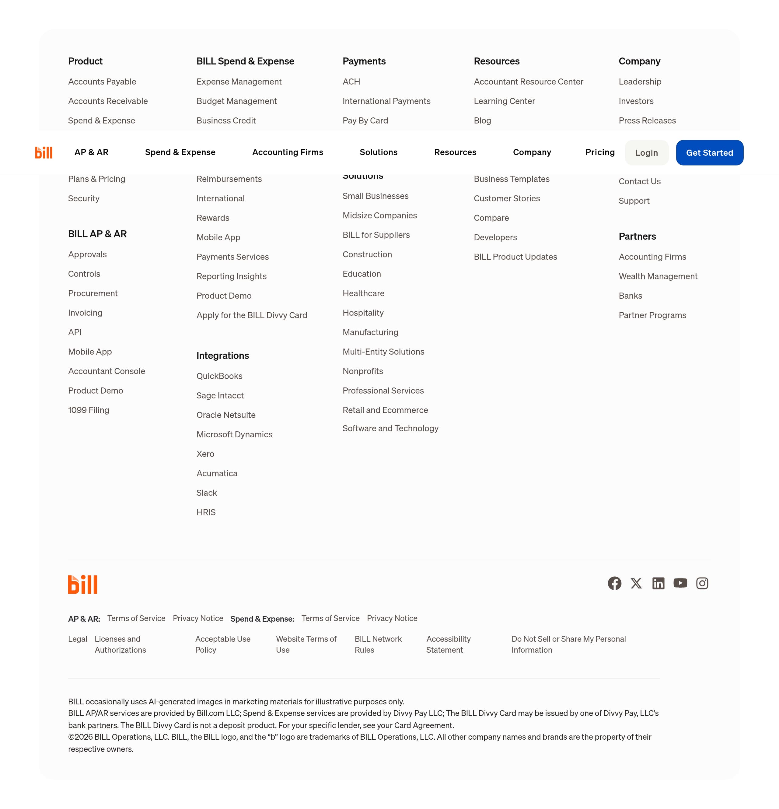 Bill.com – Footer screenshot Footer – Bill.com website breakdown