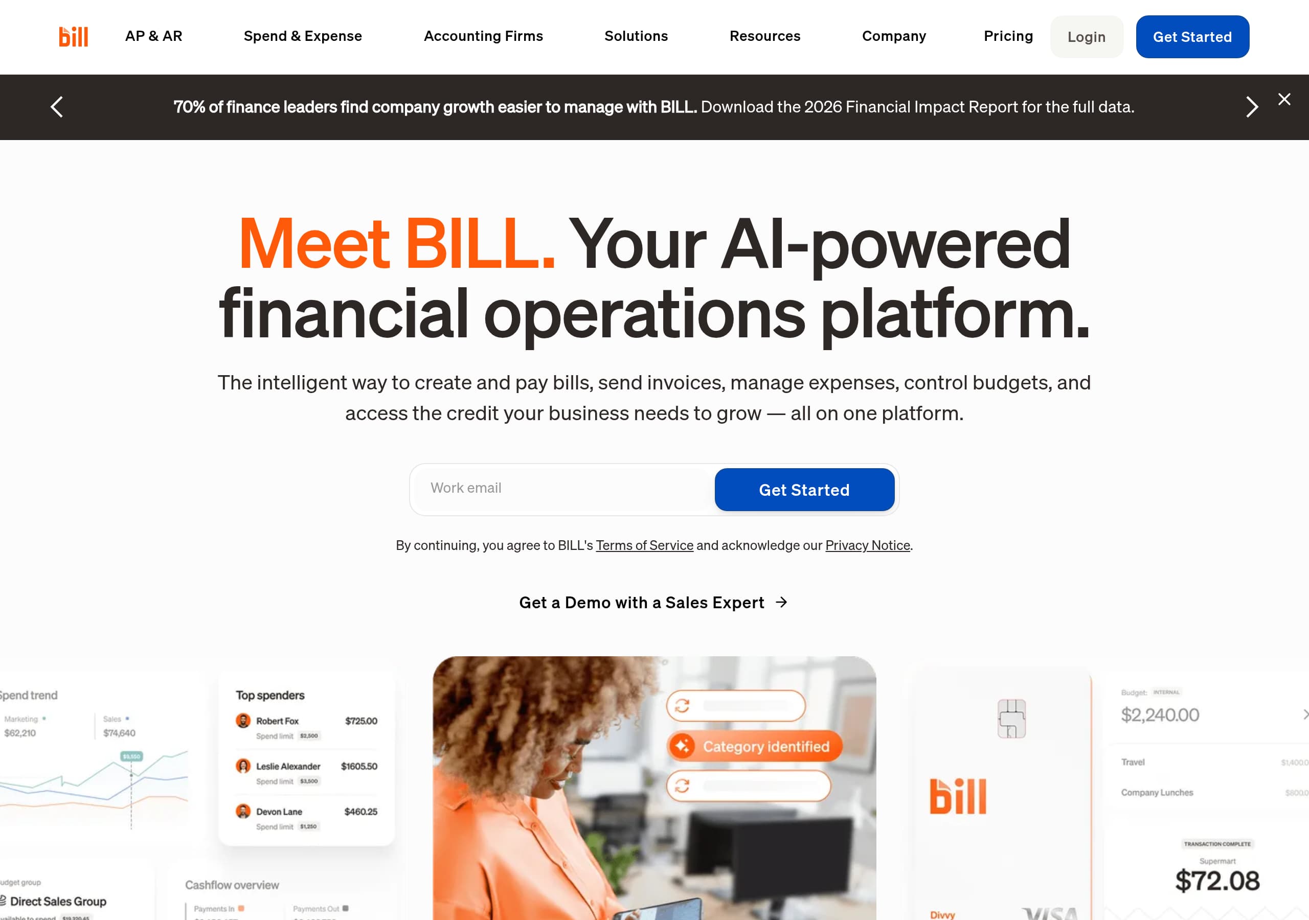 Bill.com homepage – Website breakdown screenshot Homepage of Bill.com marketing site – hero and above-the-fold content