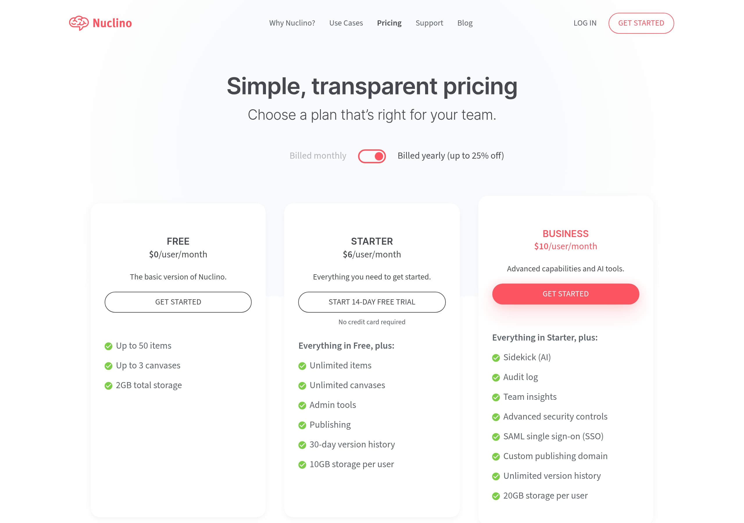 Nuclino – Pricing screenshot Pricing – Nuclino website breakdown