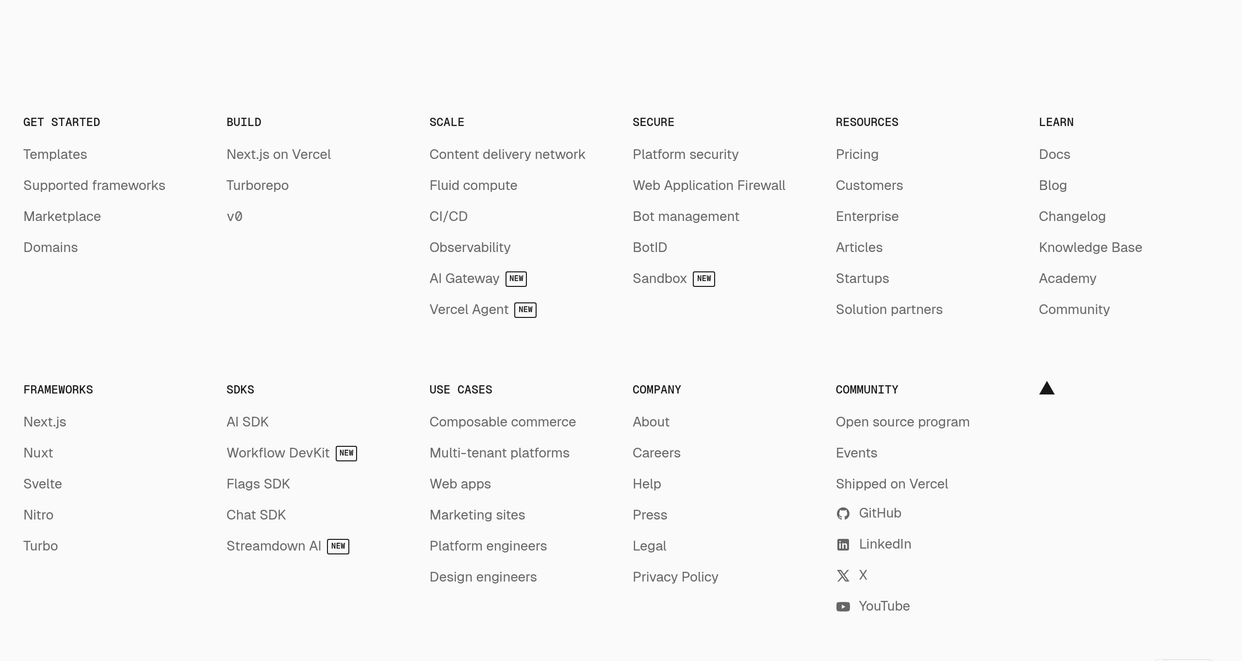 Vercel – Footer screenshot Footer – Vercel website breakdown