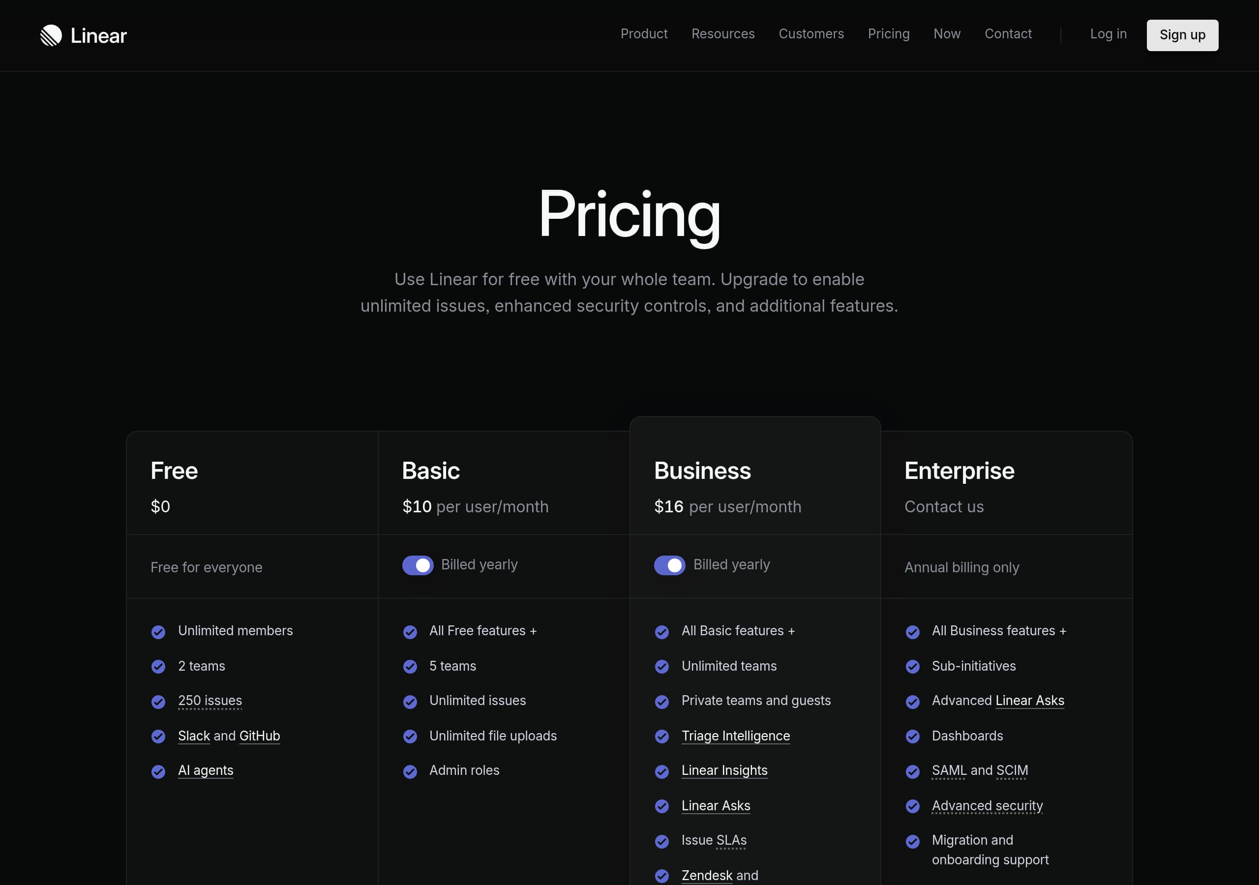 Linear – Pricing screenshot Pricing – Linear website breakdown