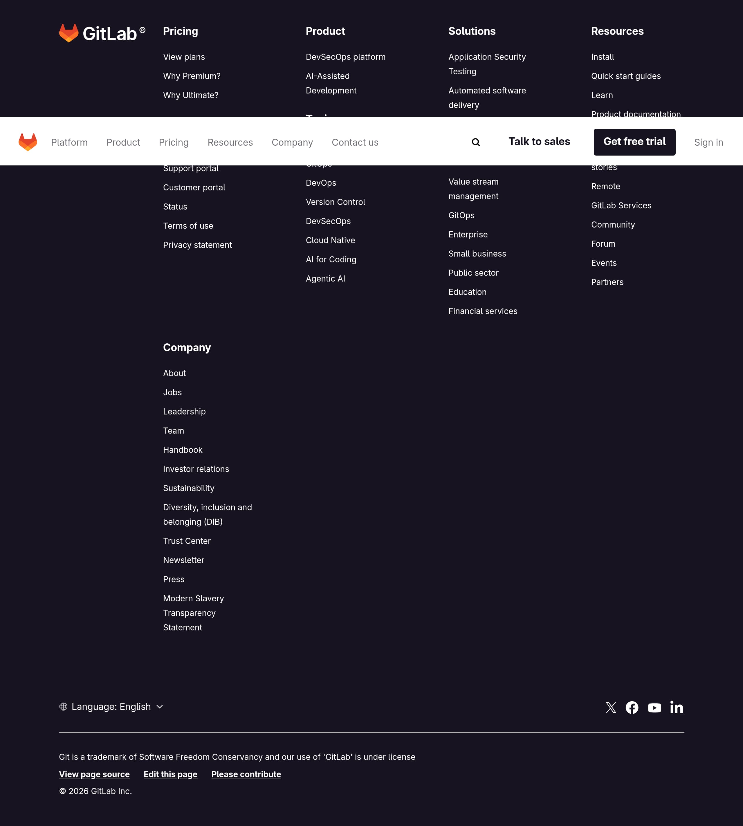 GitLab – Footer screenshot Footer – GitLab website breakdown