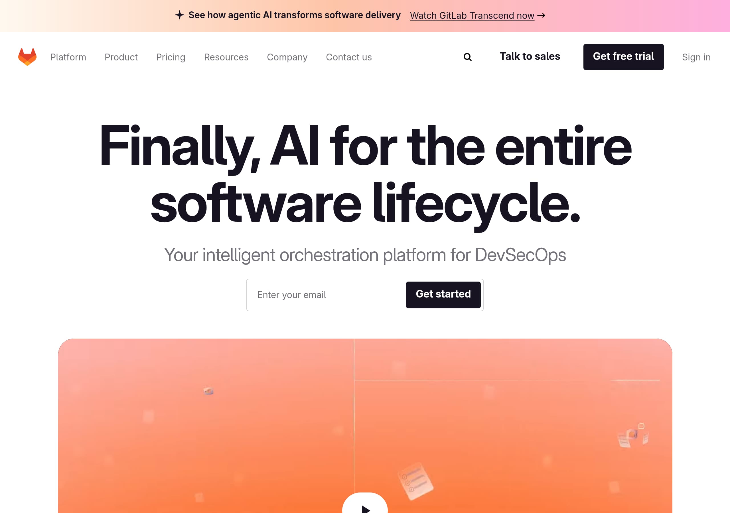 GitLab homepage – Website breakdown screenshot Homepage of GitLab marketing site – hero and above-the-fold content