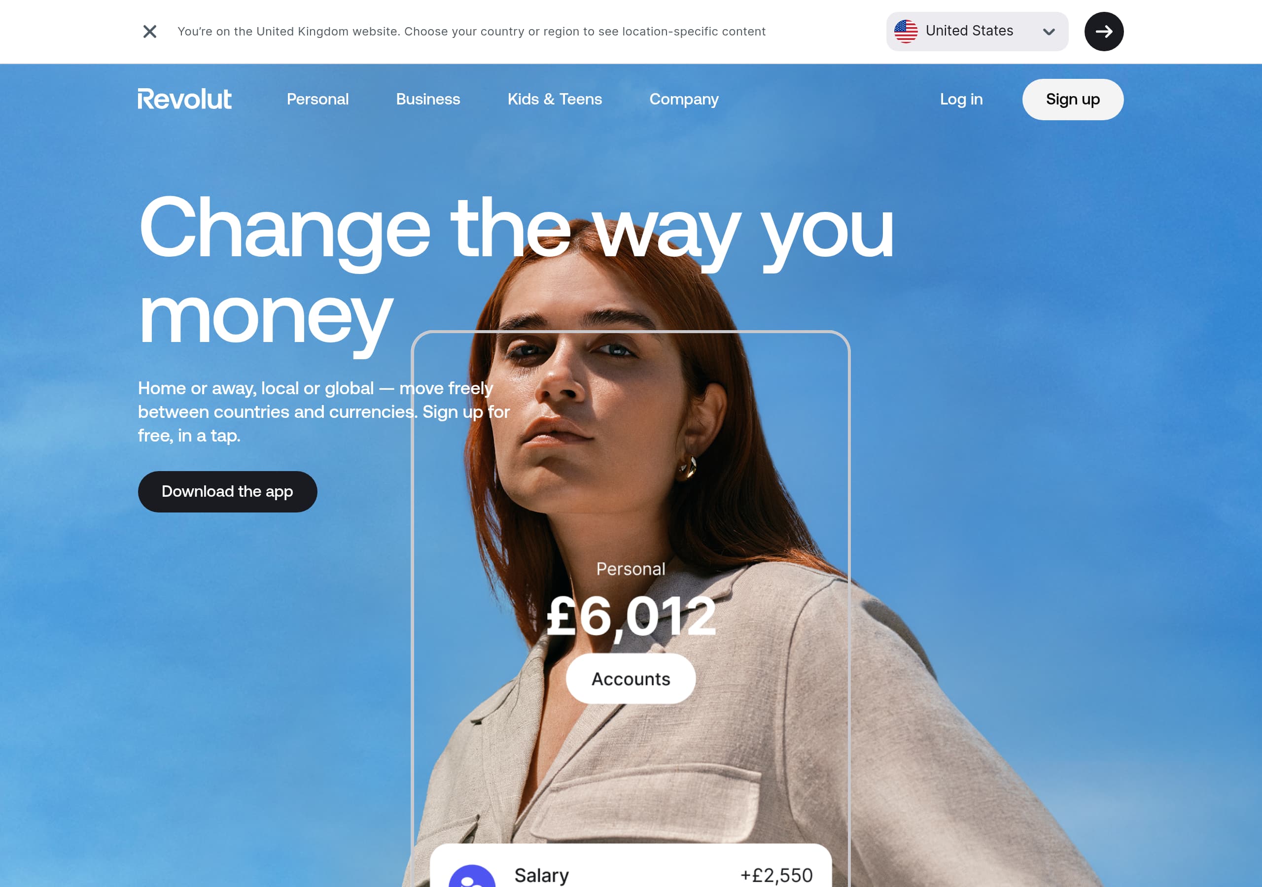 Revolut homepage – Website breakdown screenshot Homepage of Revolut marketing site – hero and above-the-fold content