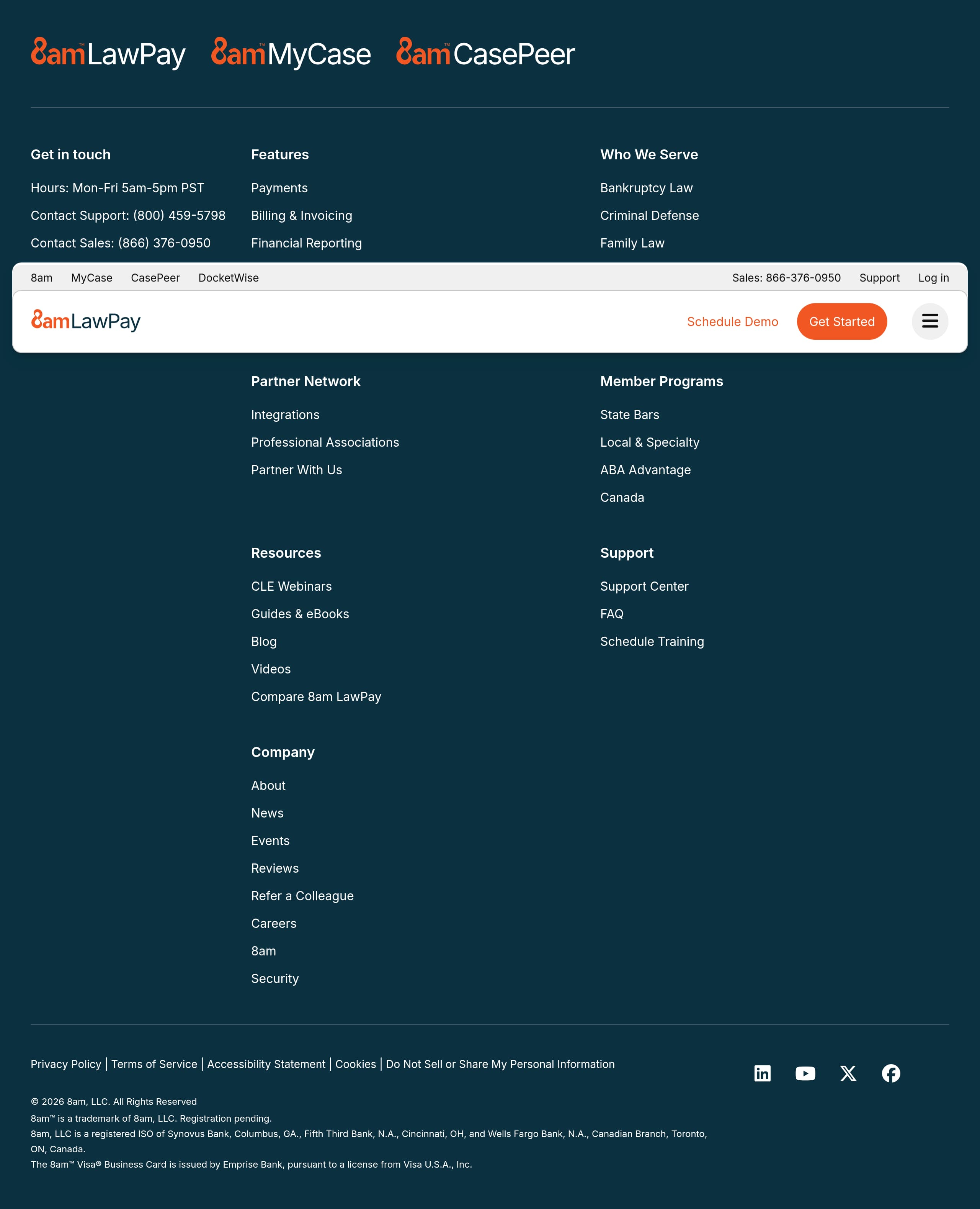 LawPay – Footer screenshot Footer – LawPay website breakdown