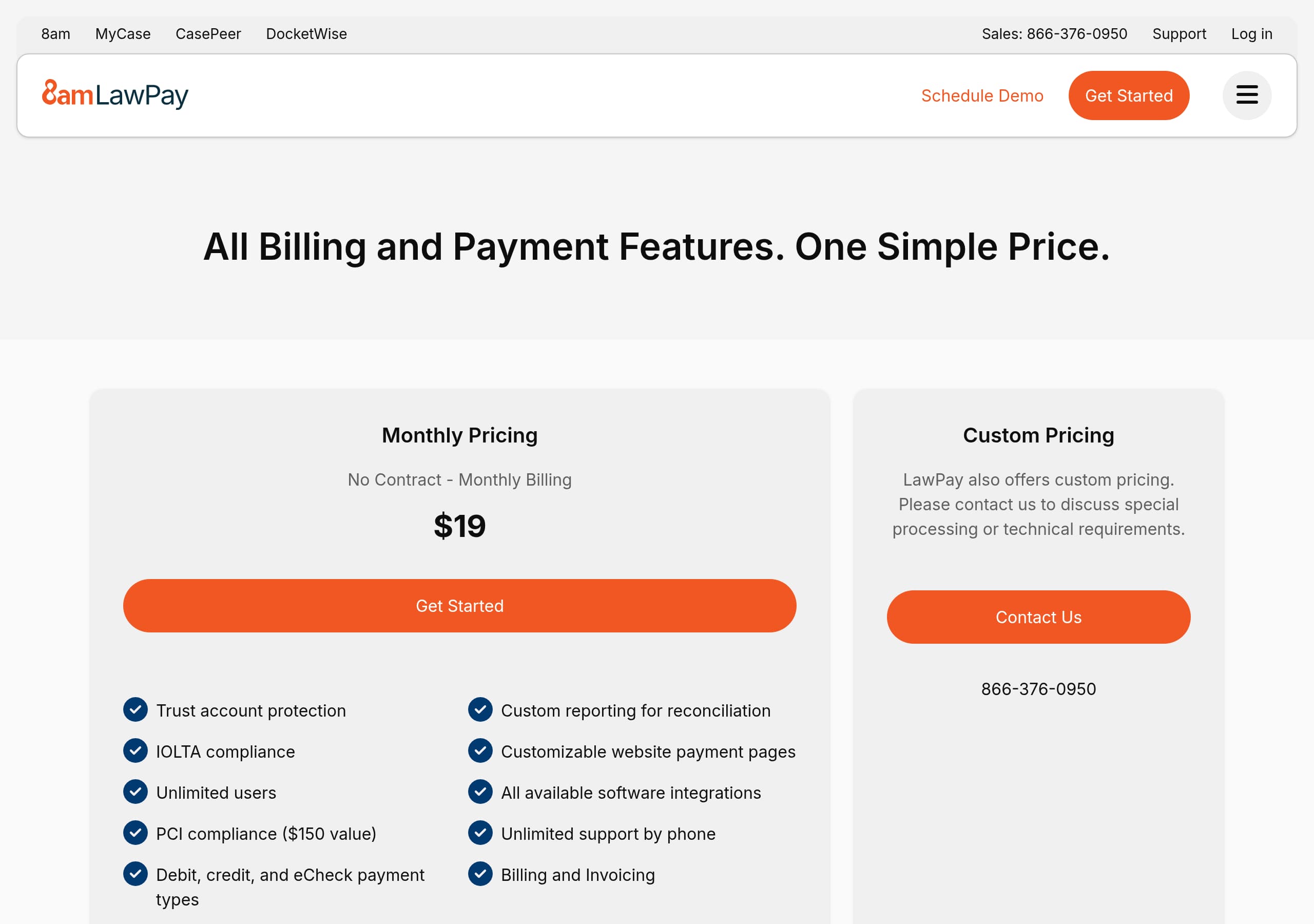 LawPay – Pricing screenshot Pricing – LawPay website breakdown